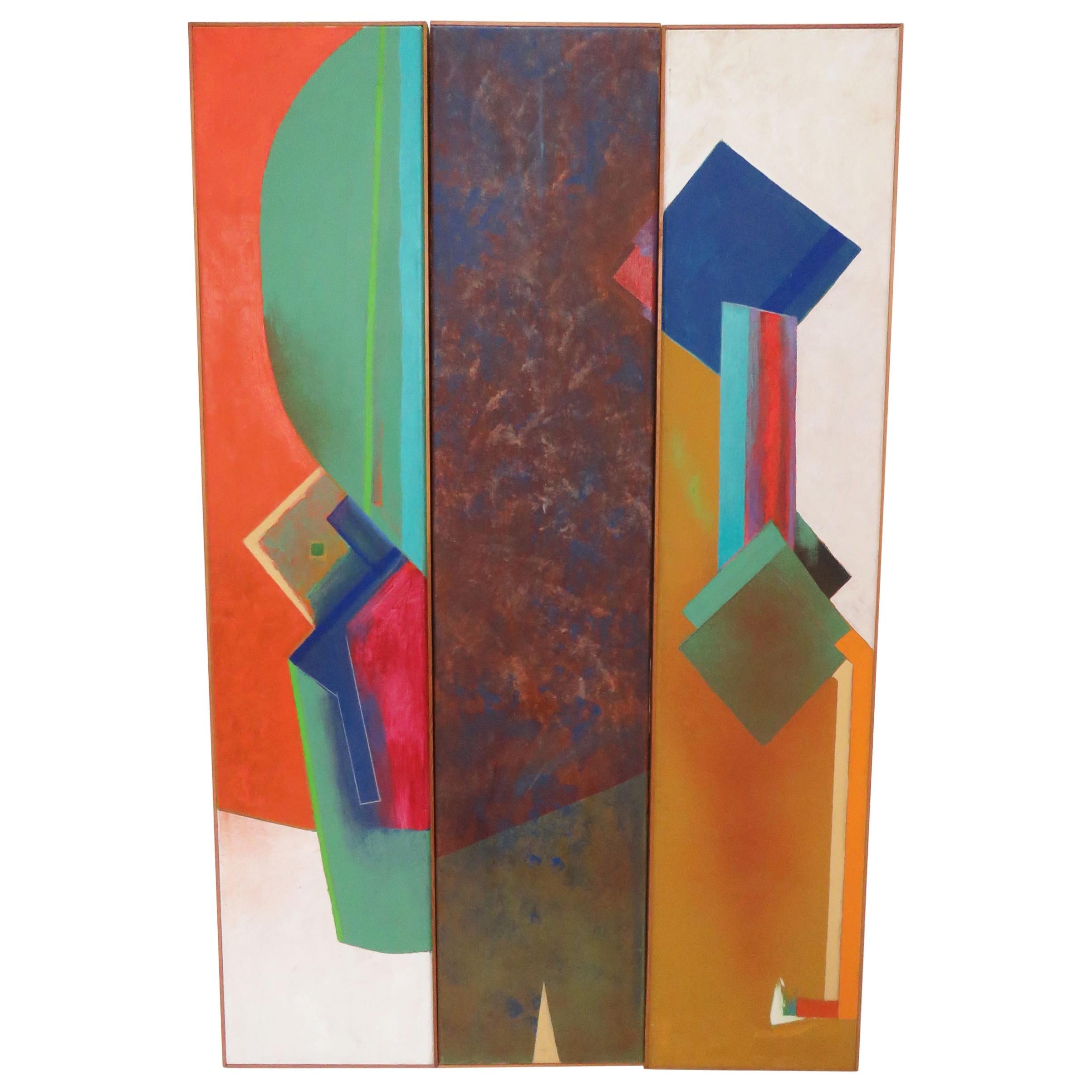 Abstract Modernist Triptych Paintings by Jack Wolfe, circa 1960s
