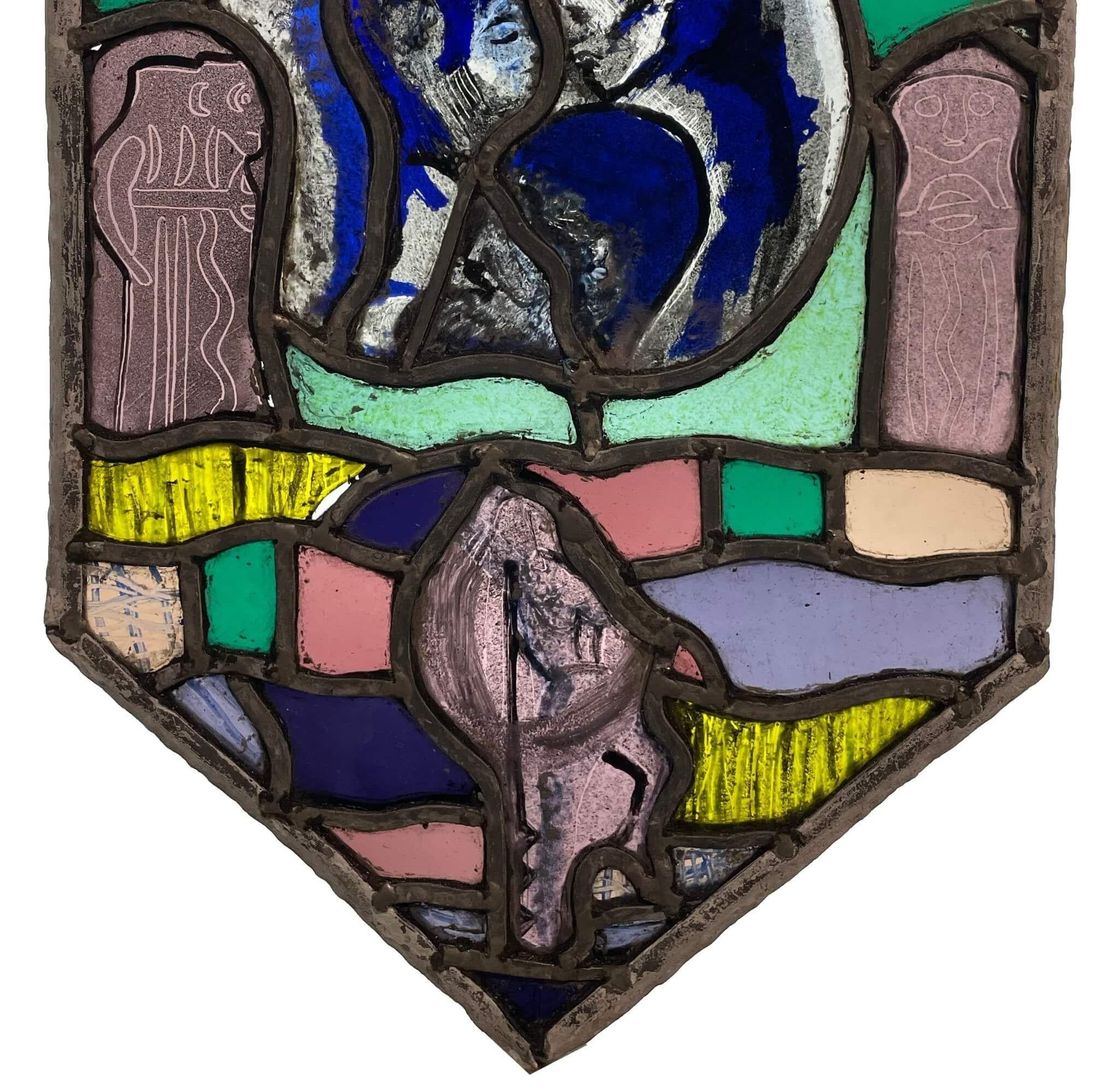 English Abstract Modernist Stained Glass Window For Sale
