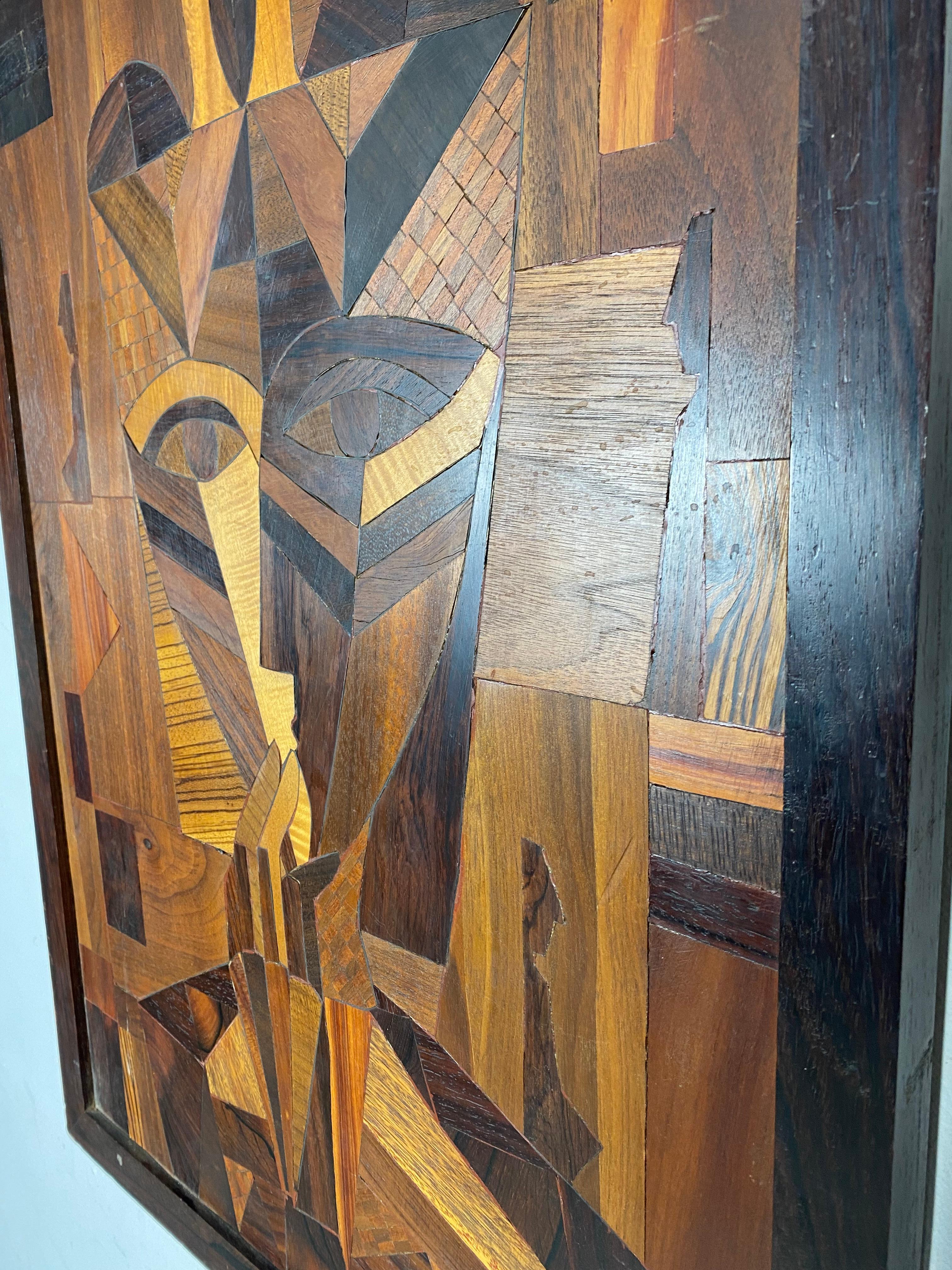Abstrakte, modernistische Wandplakette mit Holzintarsien und Holzeinlegearbeiten/Holz-Intarsienfigur (amerikanisch) im Angebot