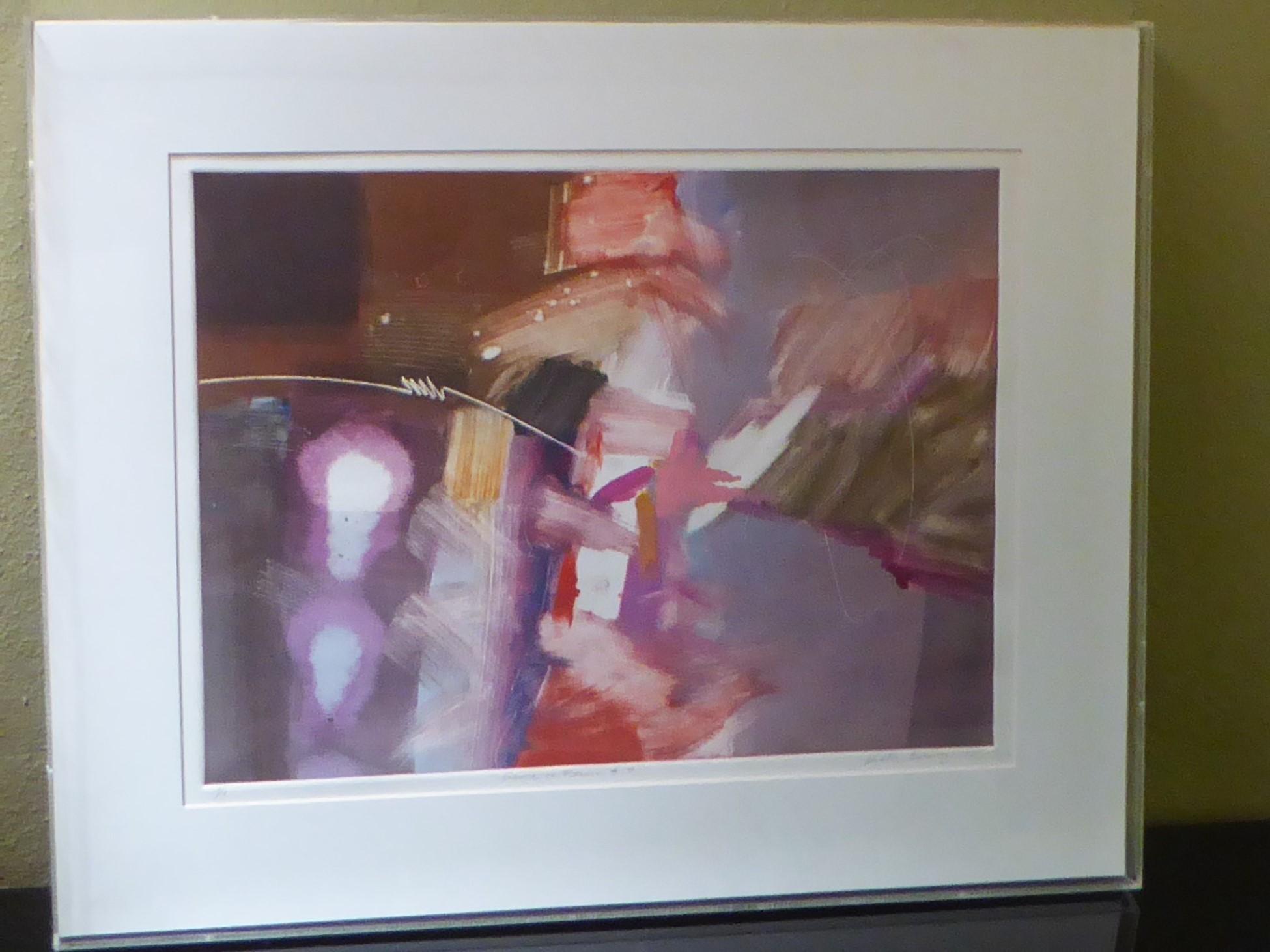 Abstract Monotype by Victor Gomez 1985 Acrylic Frame  In Good Condition For Sale In Miami, FL