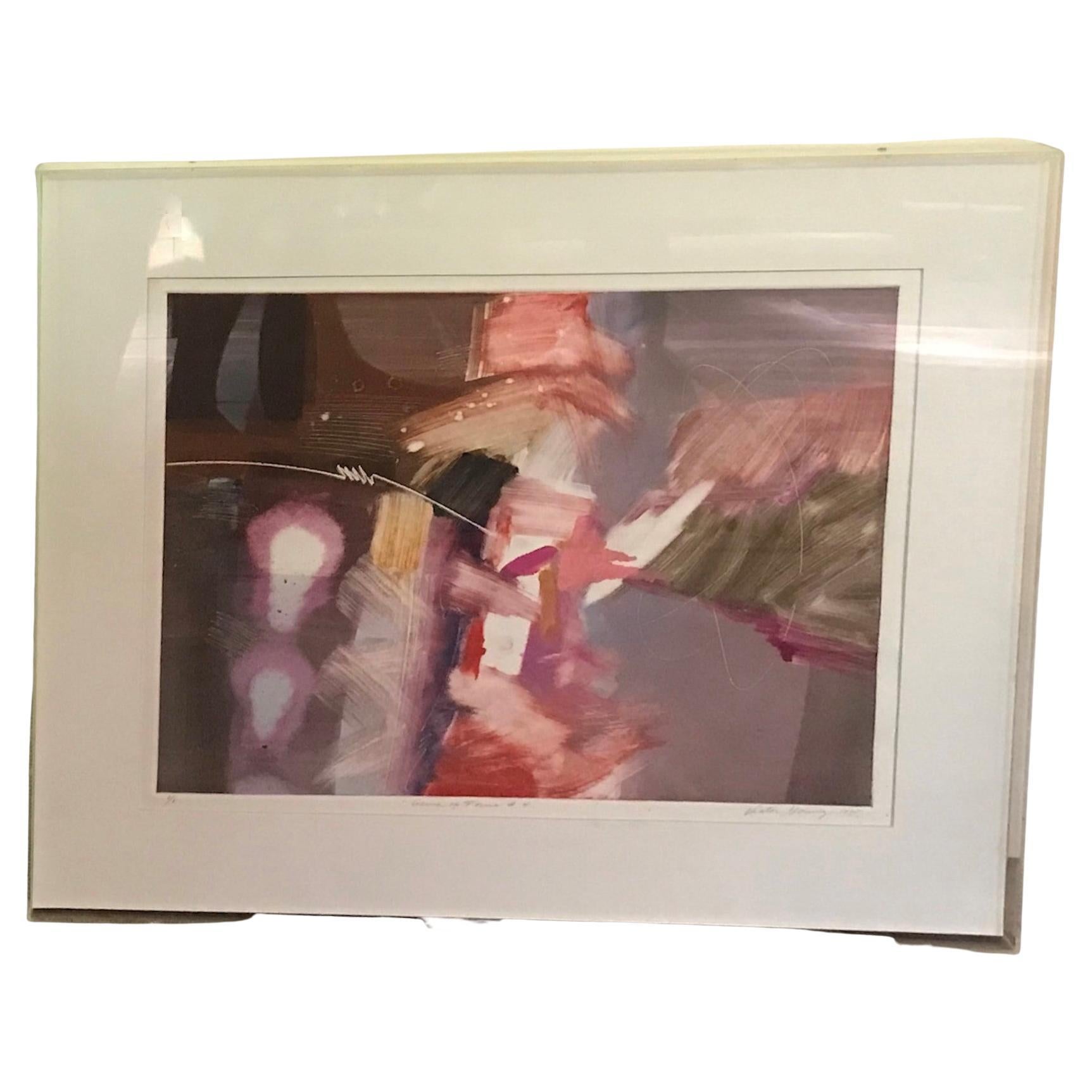 Abstract Monotype by Victor Gomez 1985 Acrylic Frame  For Sale