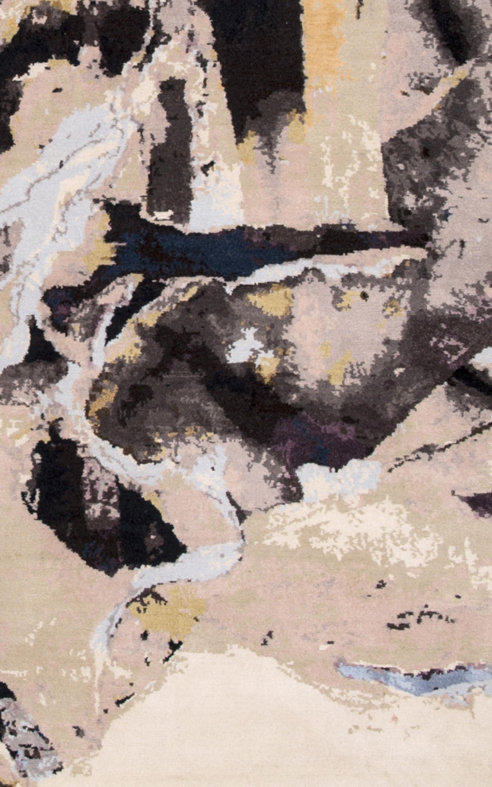 Montage - Knots Rugs, Diseño abstracto anudado a mano, Lana y seda, Contemporáneo Nepalés en venta