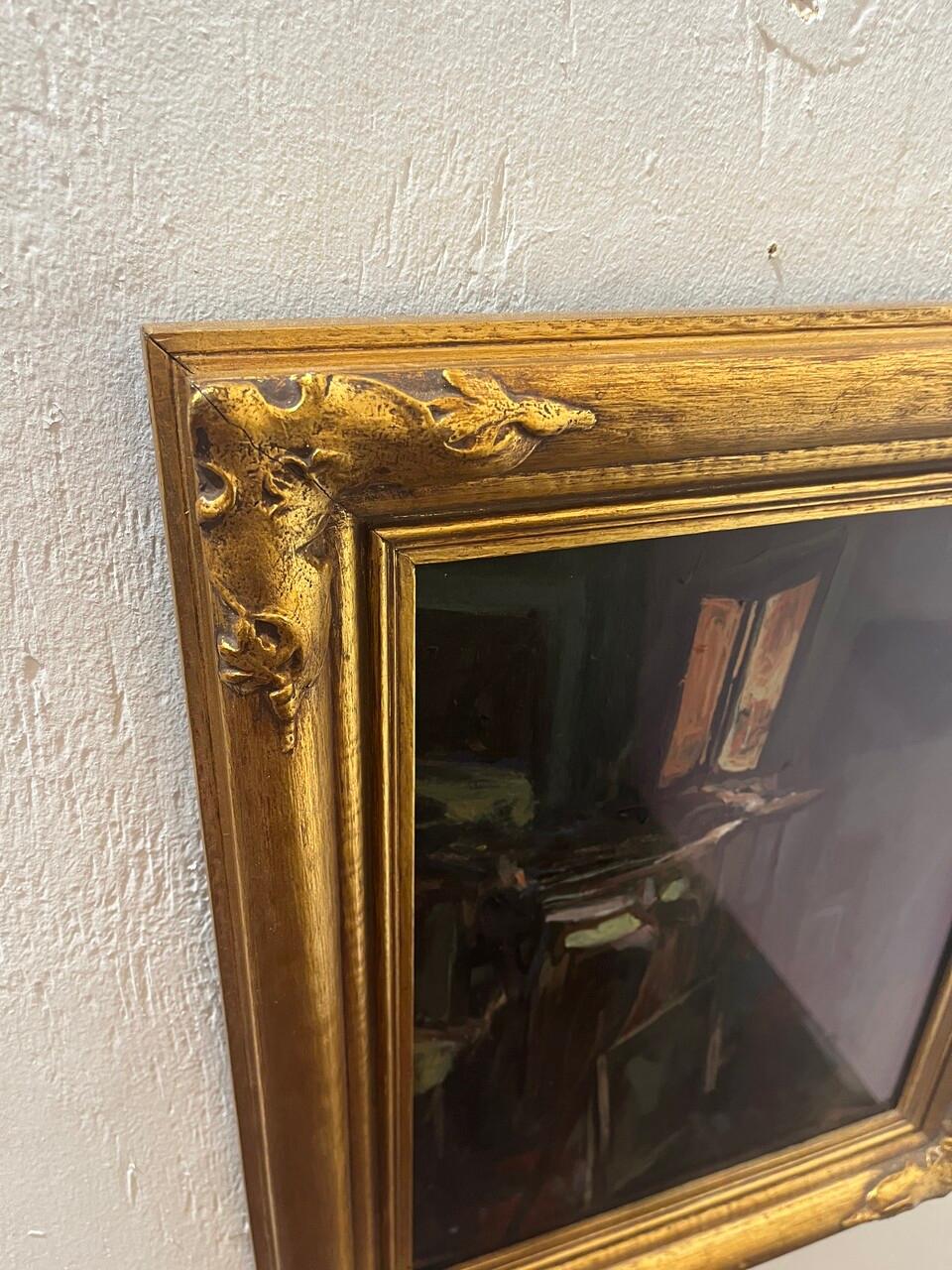 Inconnu Scène d'intérieur d'ambiance abstraite dans un cadre ancien avec verre sans éblouissement en vente
