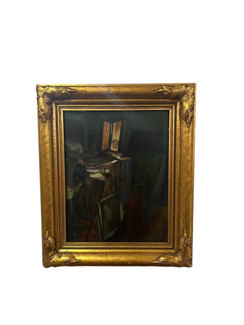 Scène d'intérieur d'ambiance abstraite dans un cadre ancien avec verre sans éblouissement Bon état - En vente à Houston, TX
