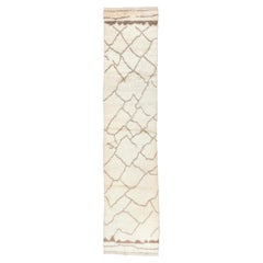 Antique Abstract Moroccan Long Rug in Ivory 