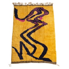 Abstract Moroccan Wool Rug in Vibrant Yellow Pink and Blue