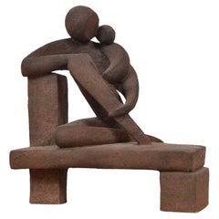 Abstract Mother and Child Pottery Stoneware Figurative Art Sculpture 1960s