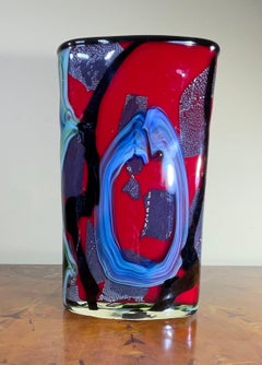 Abstract Motif Hand Blown Murano Glass Multicolor Vase