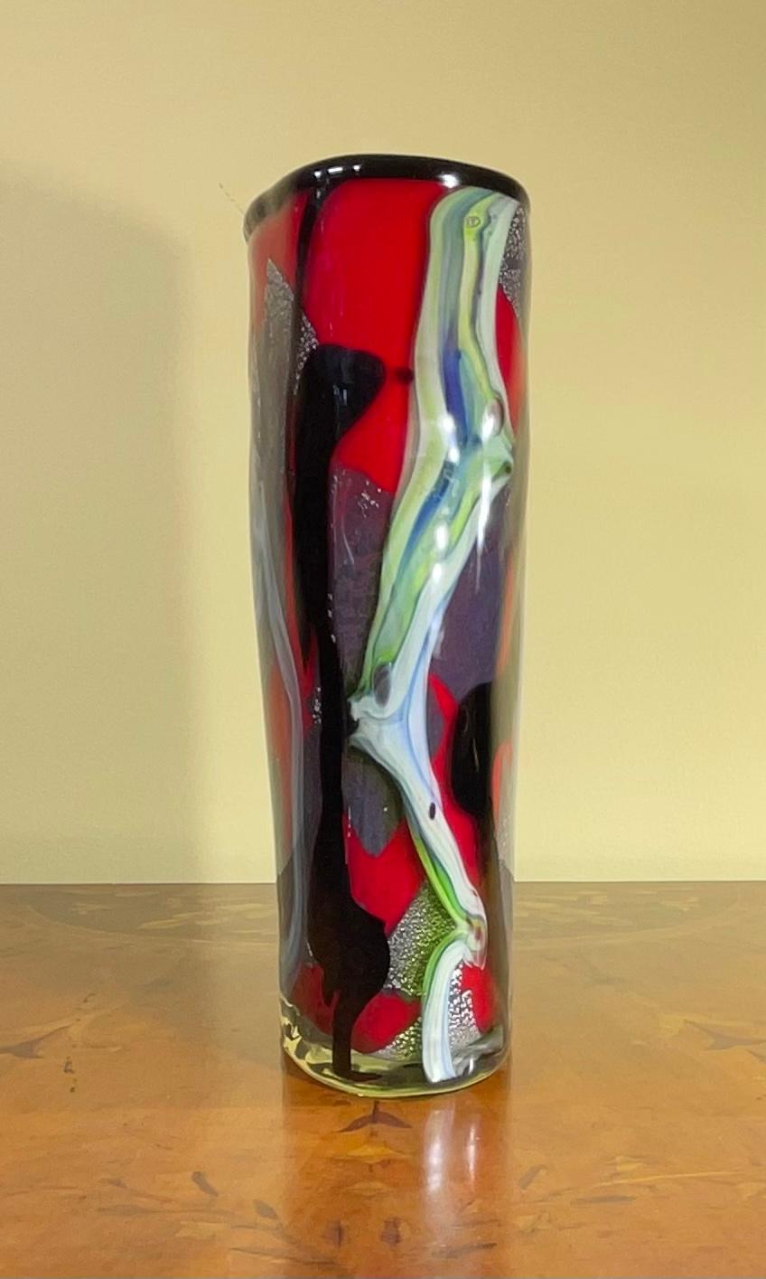 Abstract Motif Hand Blown Murano Glass Multicolor Vase  In Good Condition For Sale In Delray Beach, FL