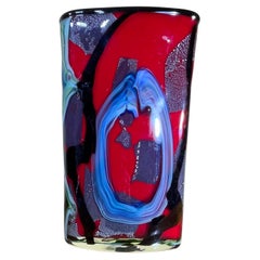 Abstract Motif Hand Blown Murano Glass Multicolor Vase 