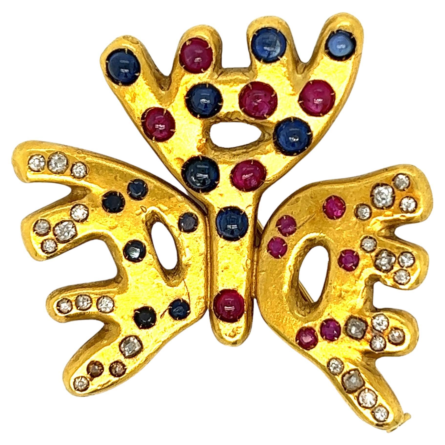 Vintage MultiGem Butterfly Brooch, circa 1930s For Sale at 1stDibs