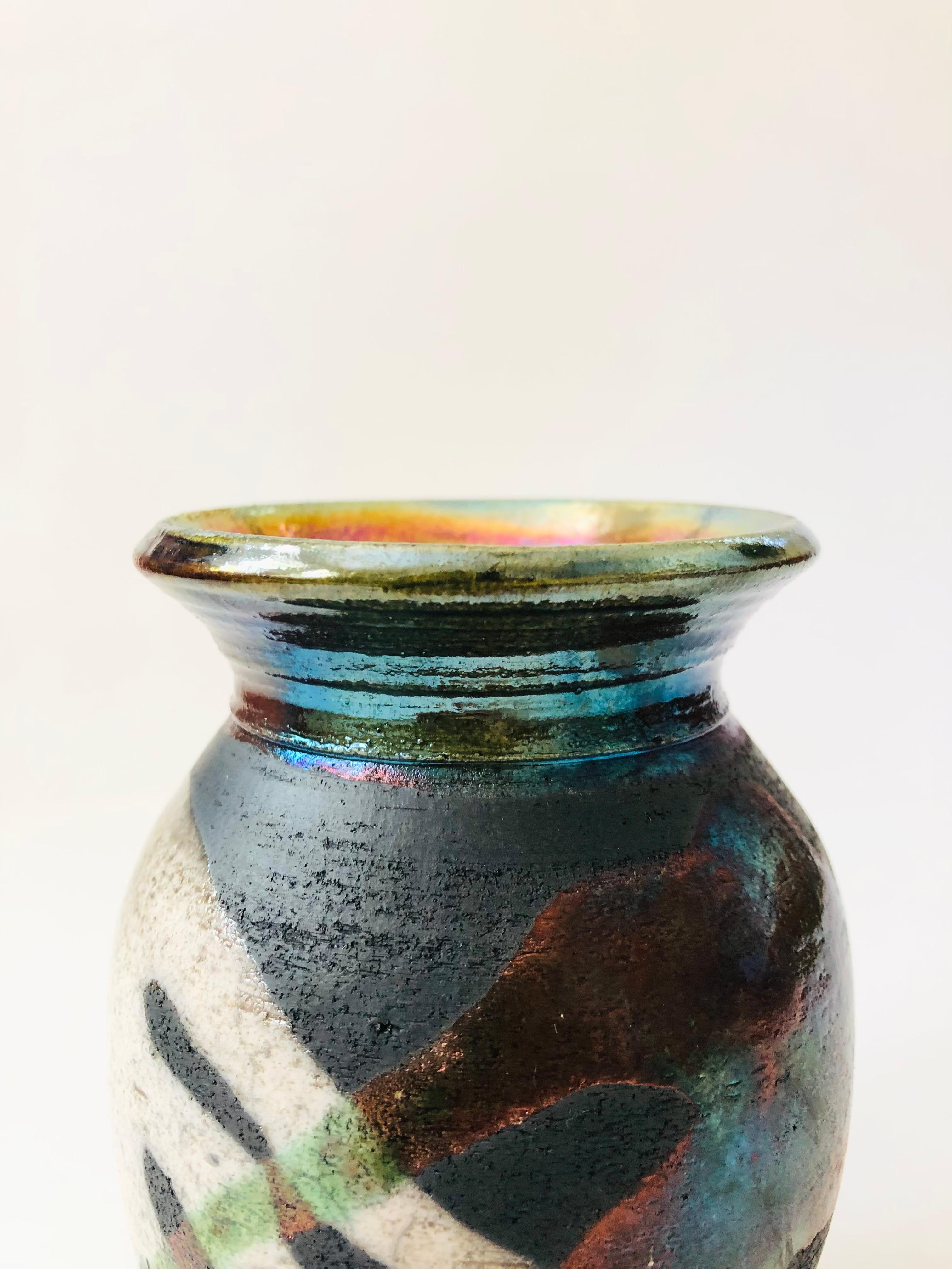 Organic Modern Abstract Multicolor  Raku Pottery Vase For Sale
