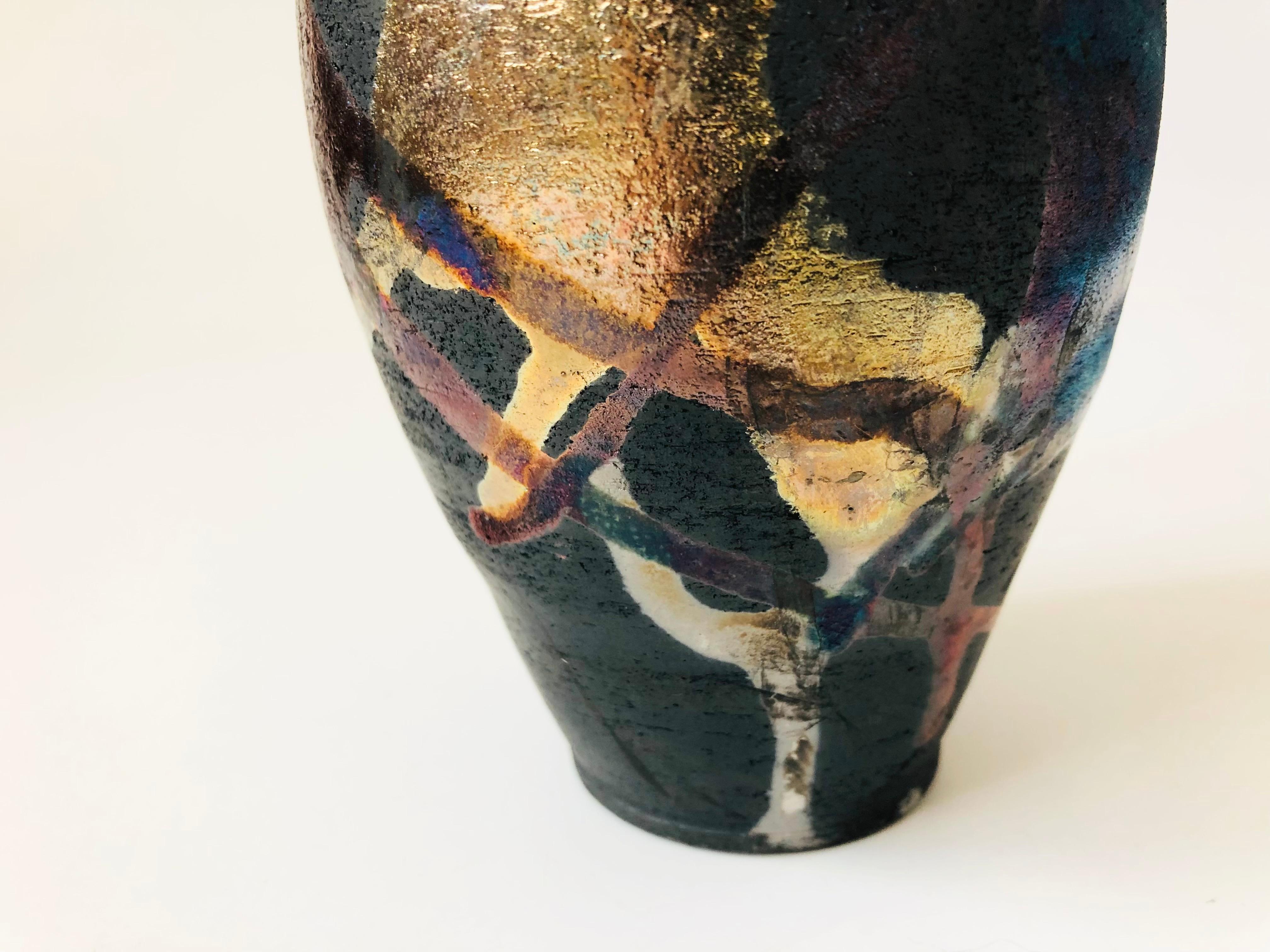Abstract Multicolor  Raku Pottery Vase For Sale 1
