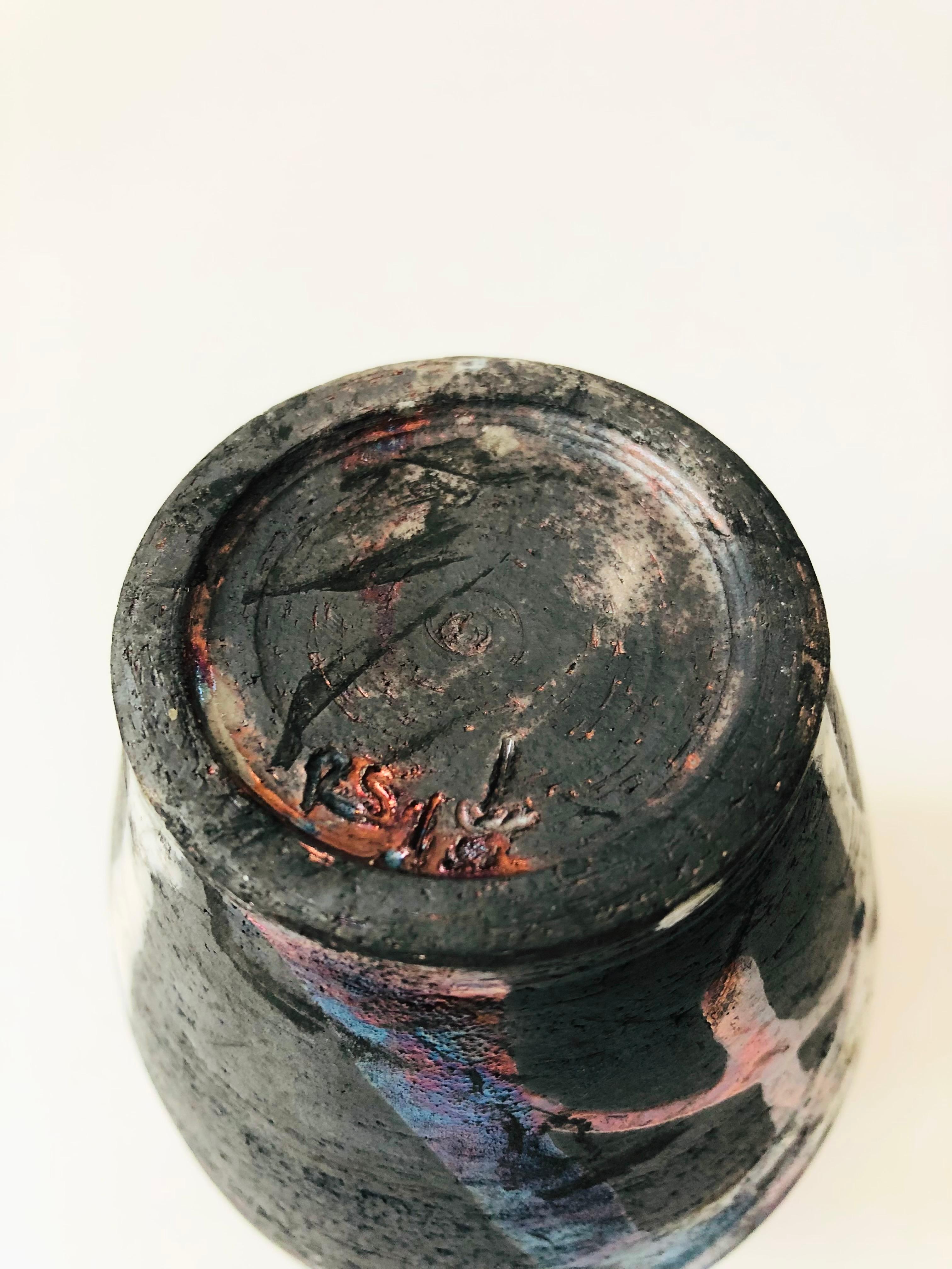 Abstract Multicolor  Raku Pottery Vase For Sale 4
