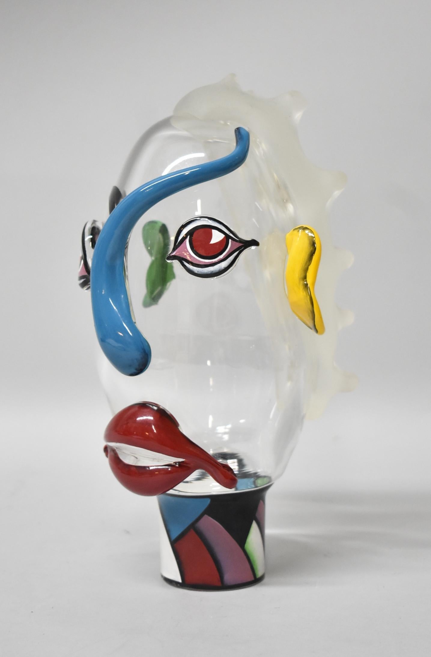 Fired Abstract Murano Art Glass Picasso Style Figural Multicolored Face