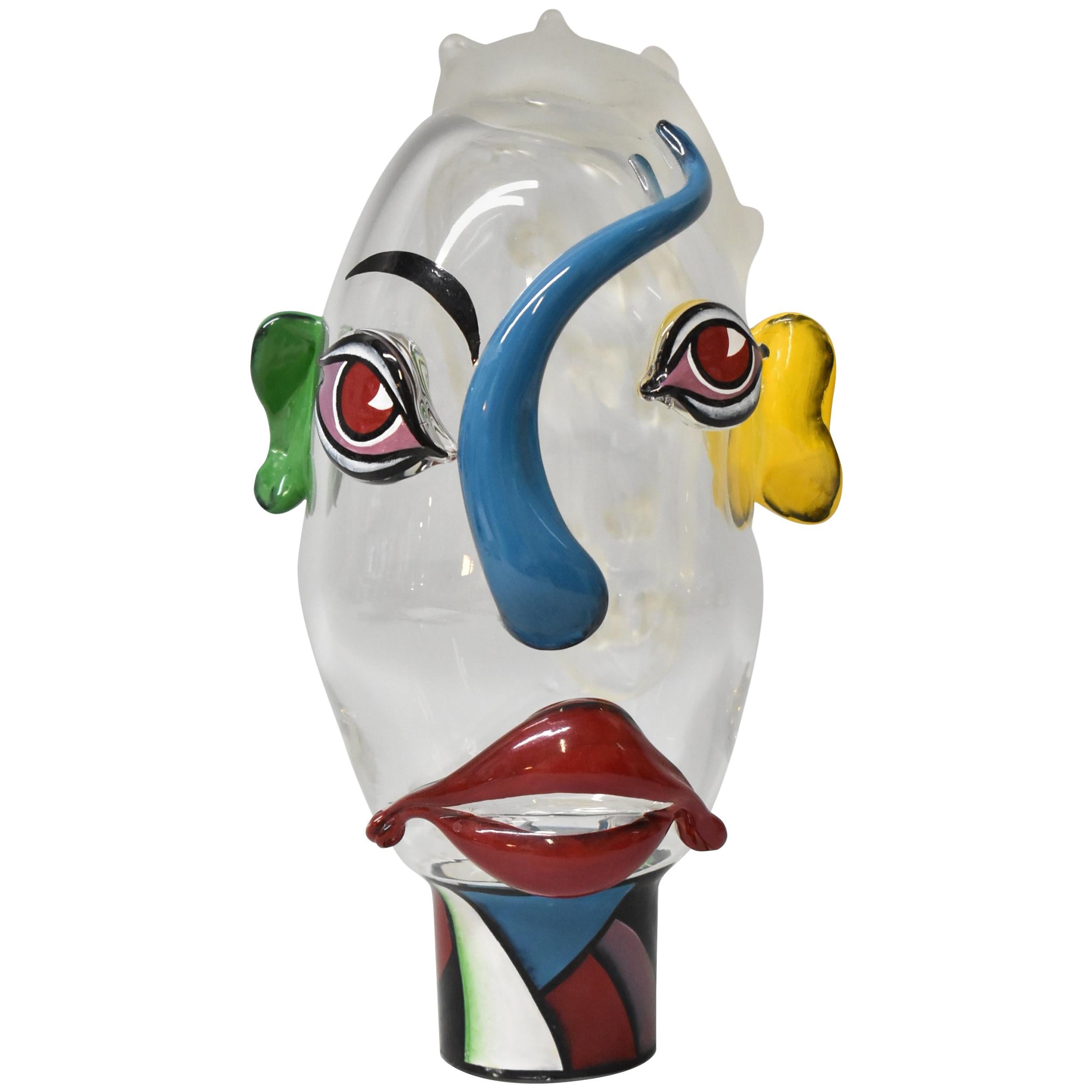 Abstract Murano Art Glass Picasso Style Figural Multicolored Face