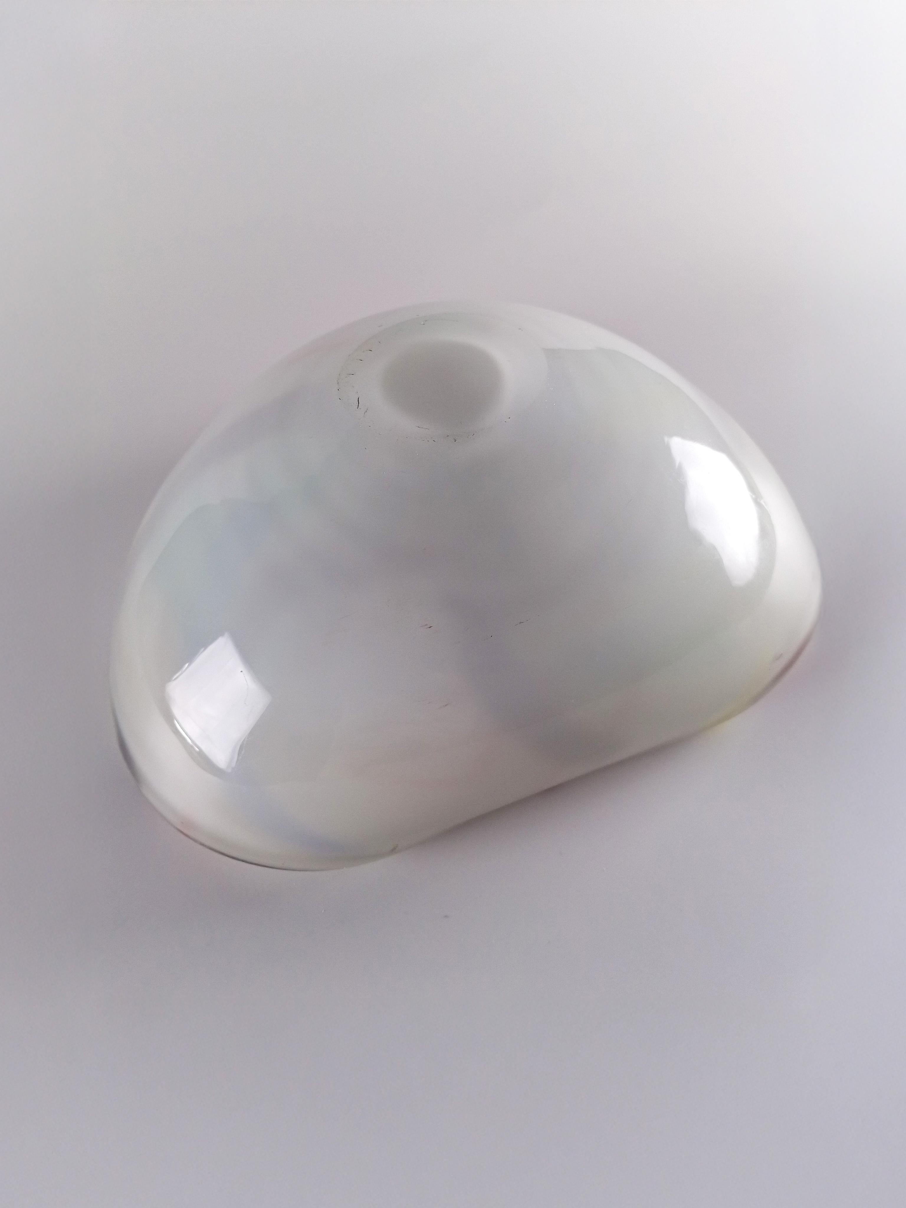 Copper Abstract Murano Glass Bowl in White Lattimo with Colourful Canes, Italy, 1960s For Sale