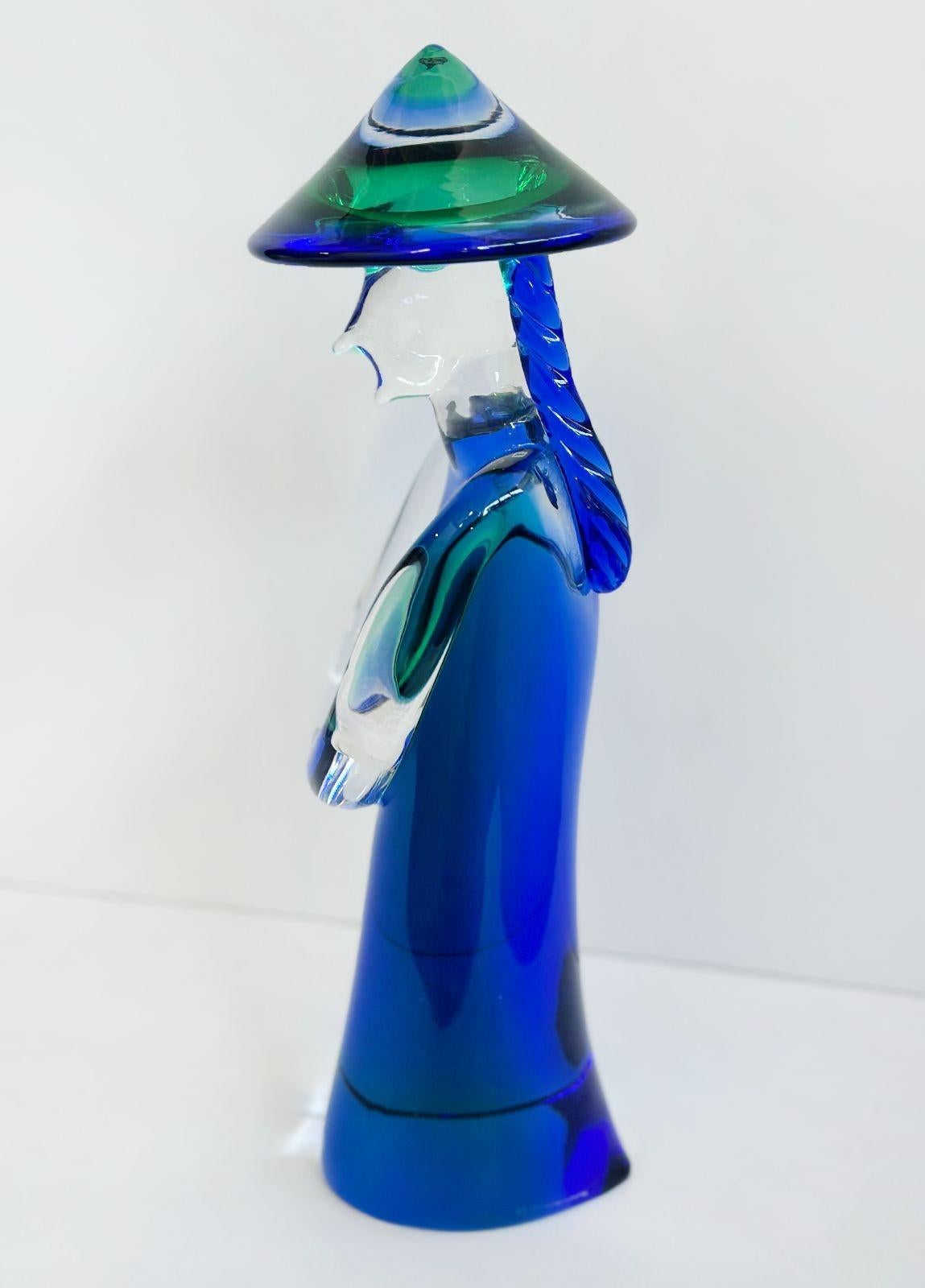 Abstract Murano Glass Sculpture of a Chinese Man by Seguso In Good Condition For Sale In Los Angeles, CA
