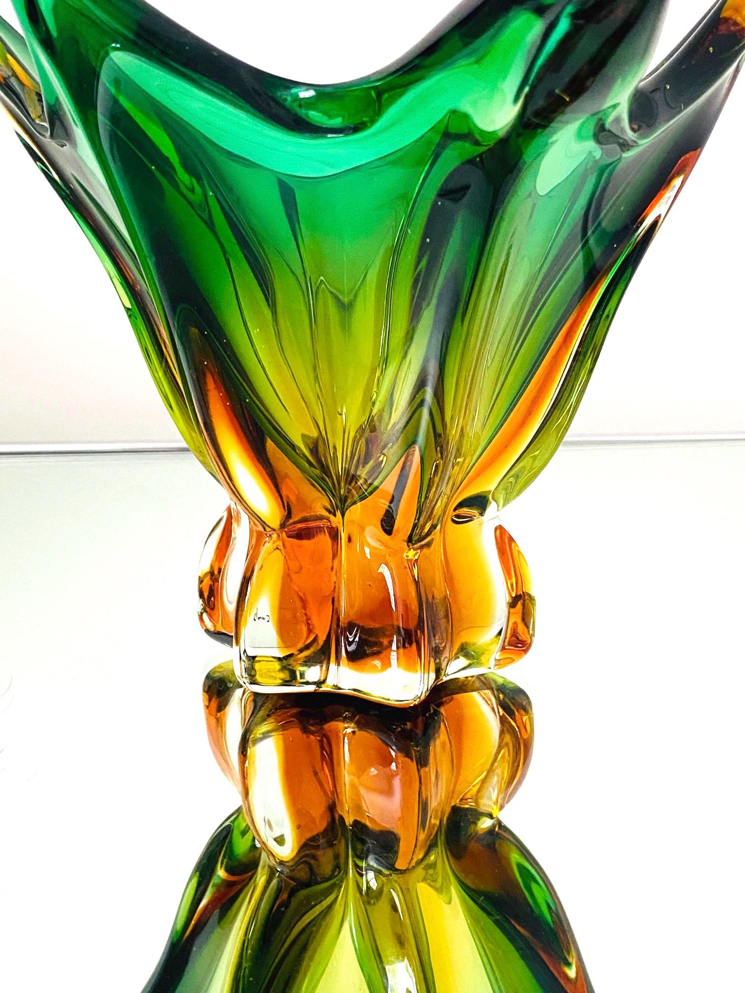 Abstract Murano Sommerso Vase or Bowl in Emerald Green & Orange, Italy, c. 1950 3