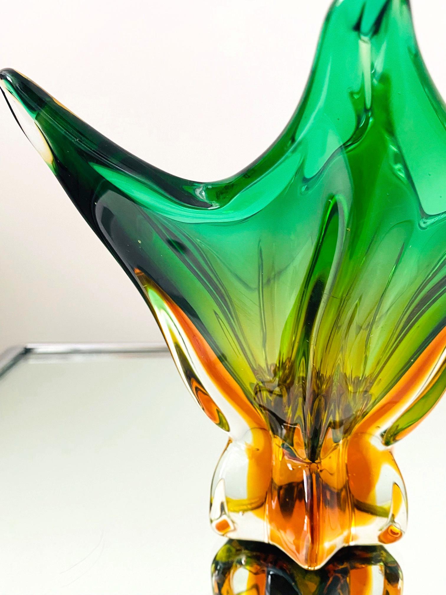 Abstract Murano Sommerso Vase or Bowl in Emerald Green & Orange, Italy, c. 1950 1