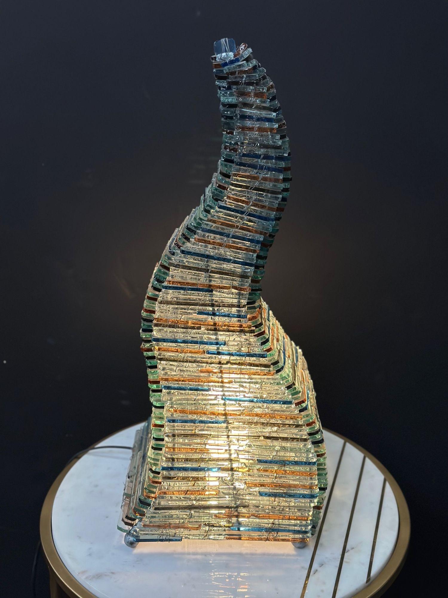 Italian Abstract Murano Stacked Glass Lamp For Sale