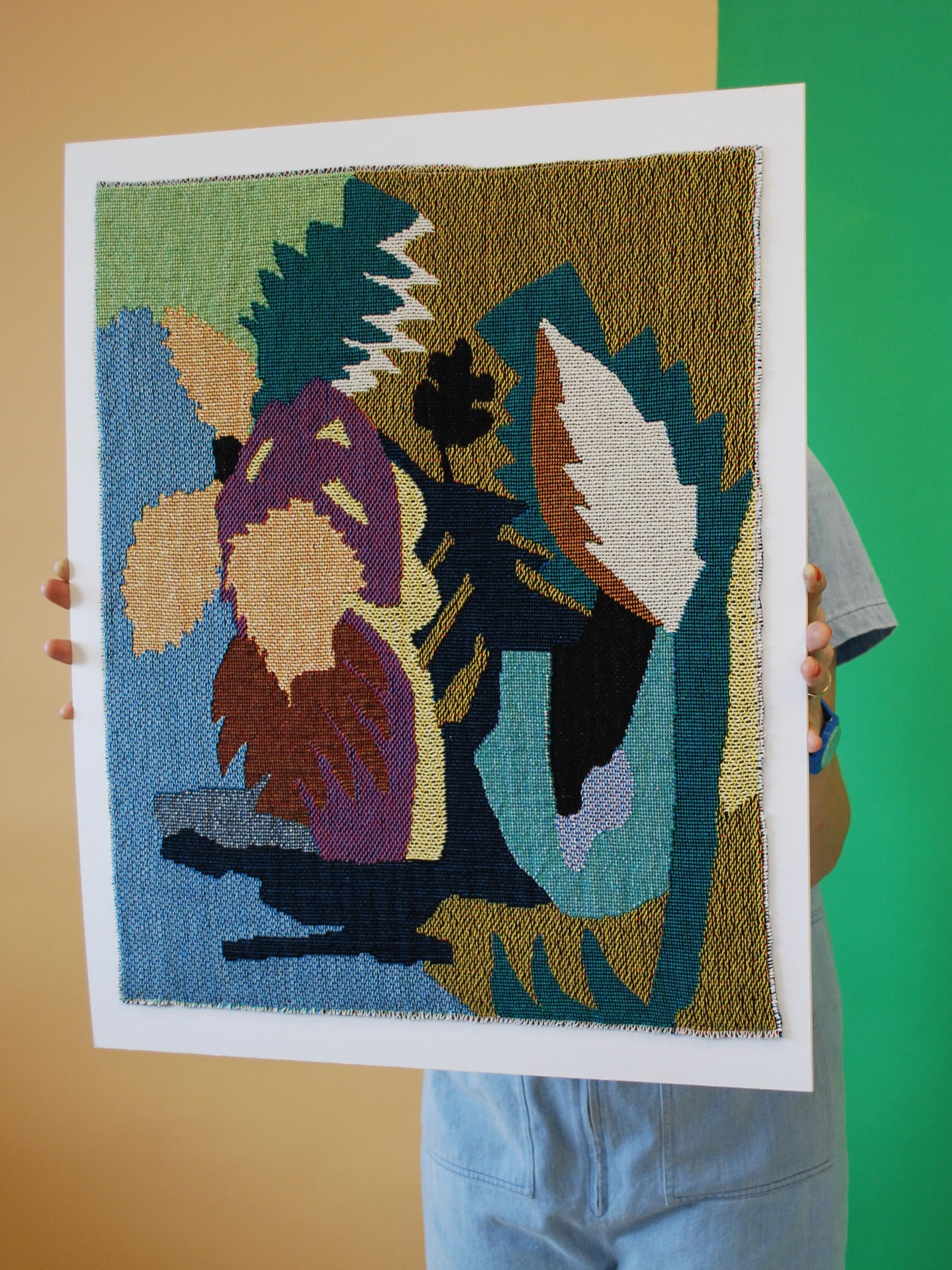 Abstract Nature Study tapestry is a one-of-a-kind woven art piece. 100% Cotton, Jacquard woven and stitched to white mat board for easy framing.

Matted Measures: 24” x 19”

Ready to ship.

*Due to Covid and the small independent nature of our