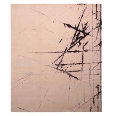 Abstract Nepalese Cream White and Black Wool and Silk Rug Purple by Rug & Kilim