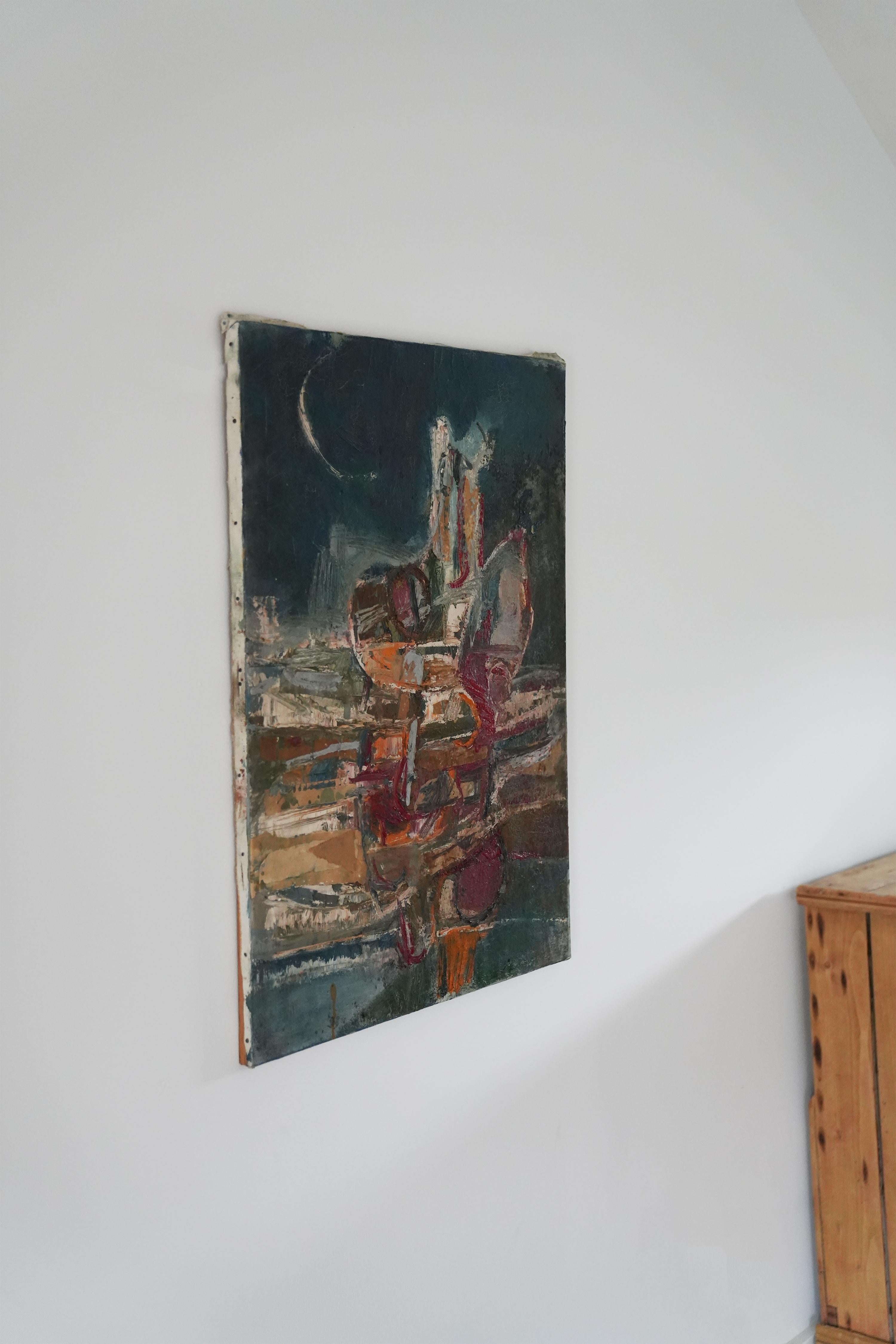 Abstract Night Scene with Moon In Good Condition For Sale In Hudson, NY