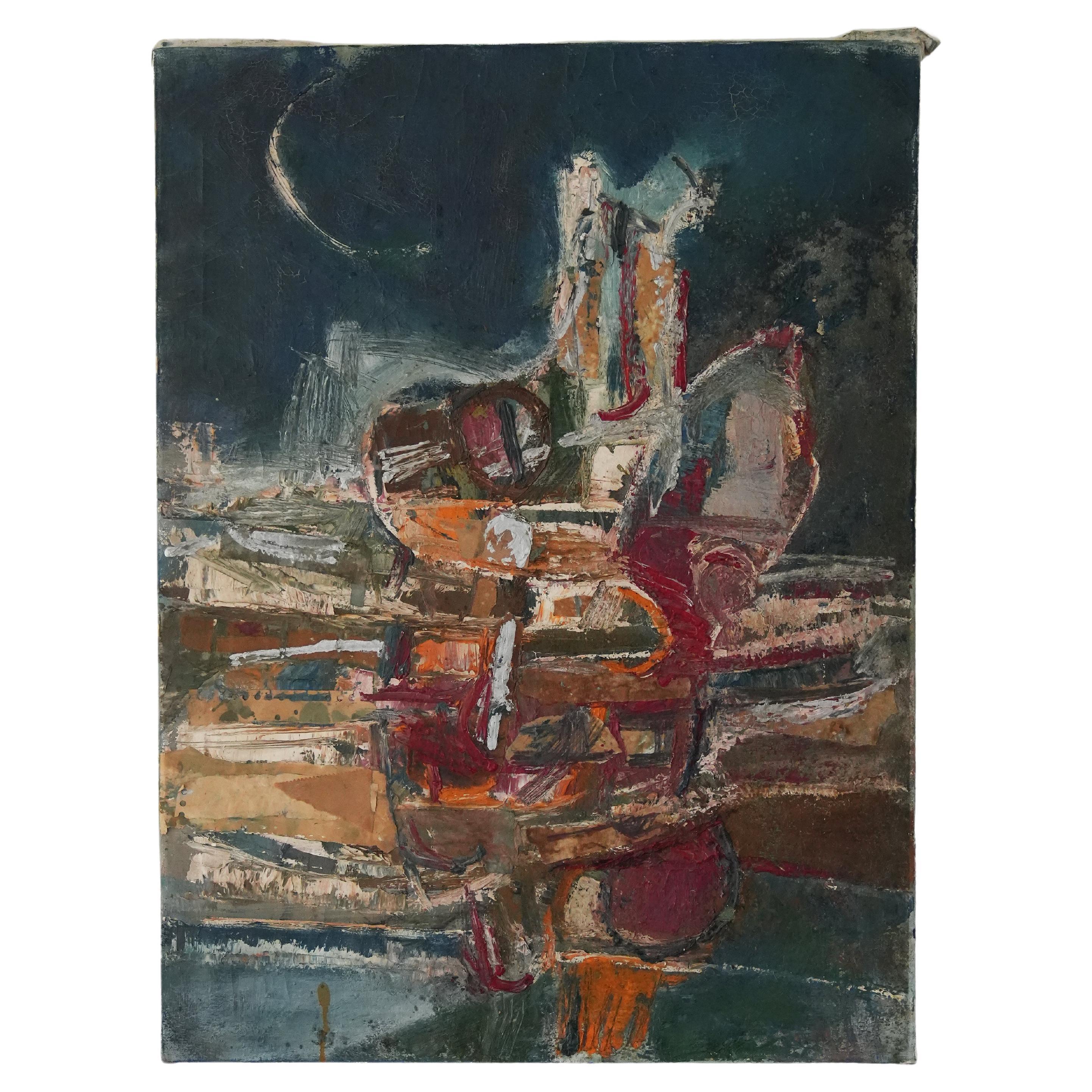 Abstract Night Scene with Moon For Sale