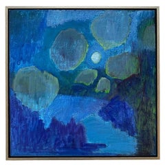 Peinture de paysage nocturne abstrait en verts bleus et violets 