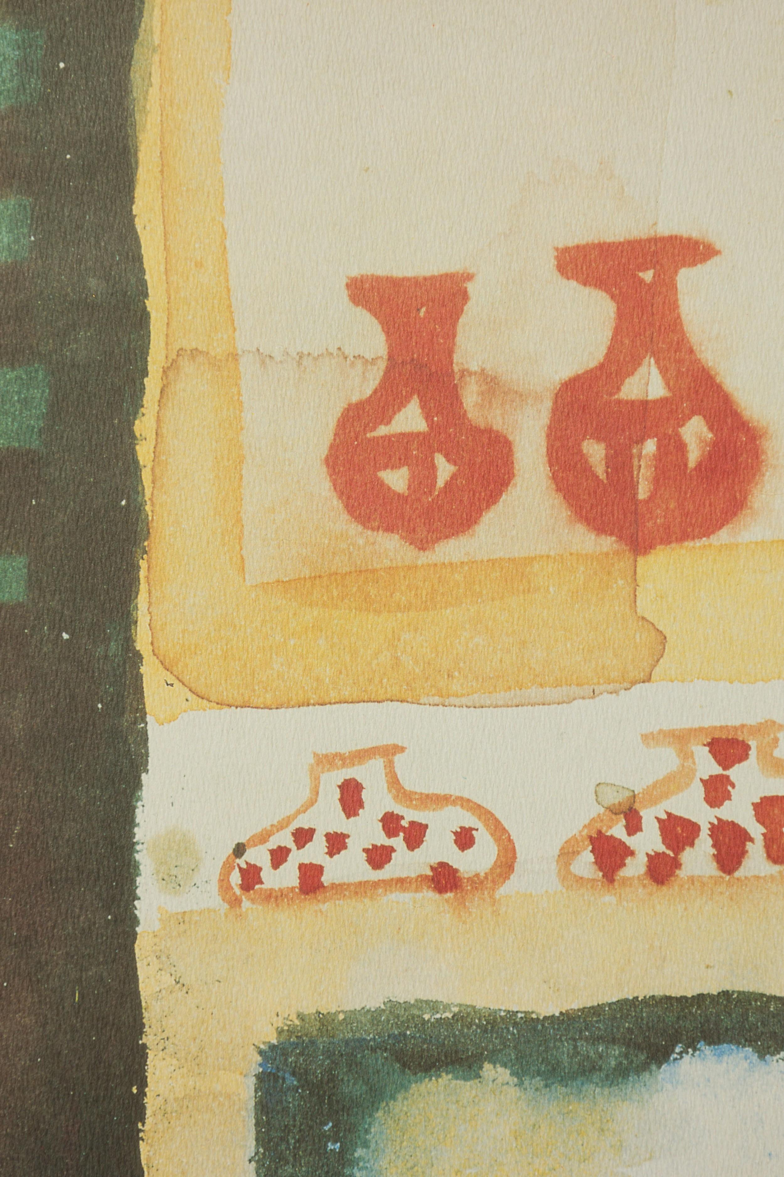 Abstract North African Market Watercolor In Good Condition For Sale In Queens, NY