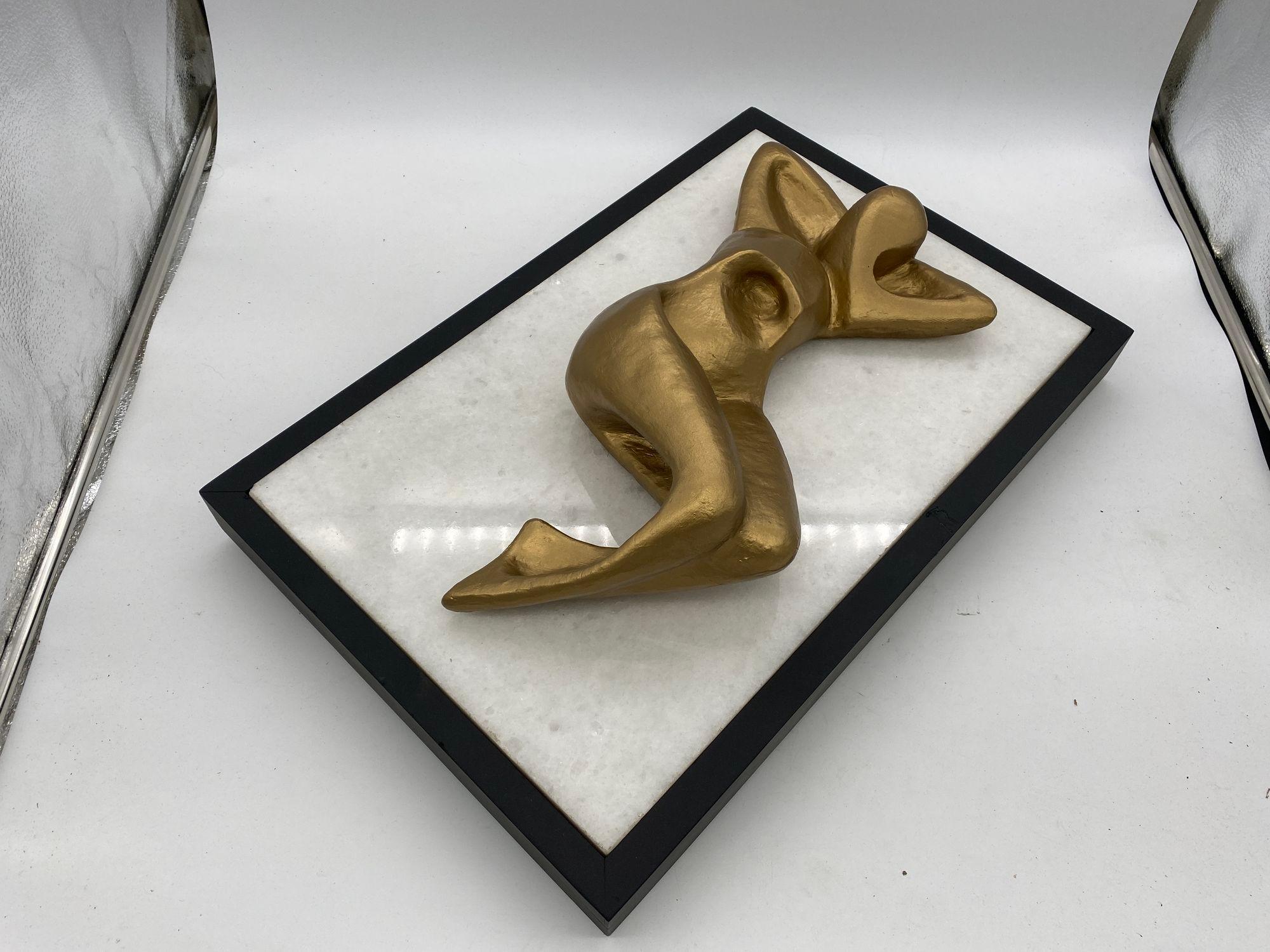 American Abstract Nude Bronze Female Sculpture on white Marble Base For Sale