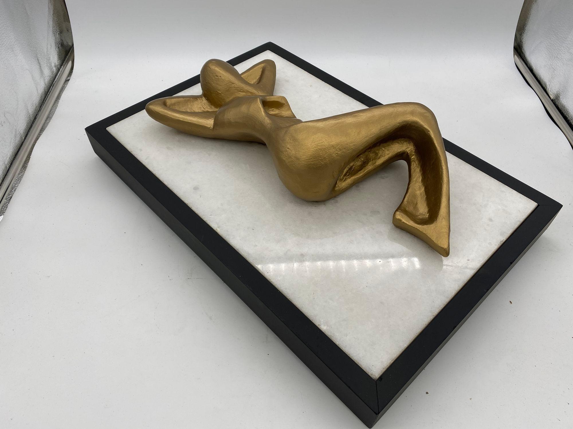 Late 20th Century Abstract Nude Bronze Female Sculpture on white Marble Base For Sale