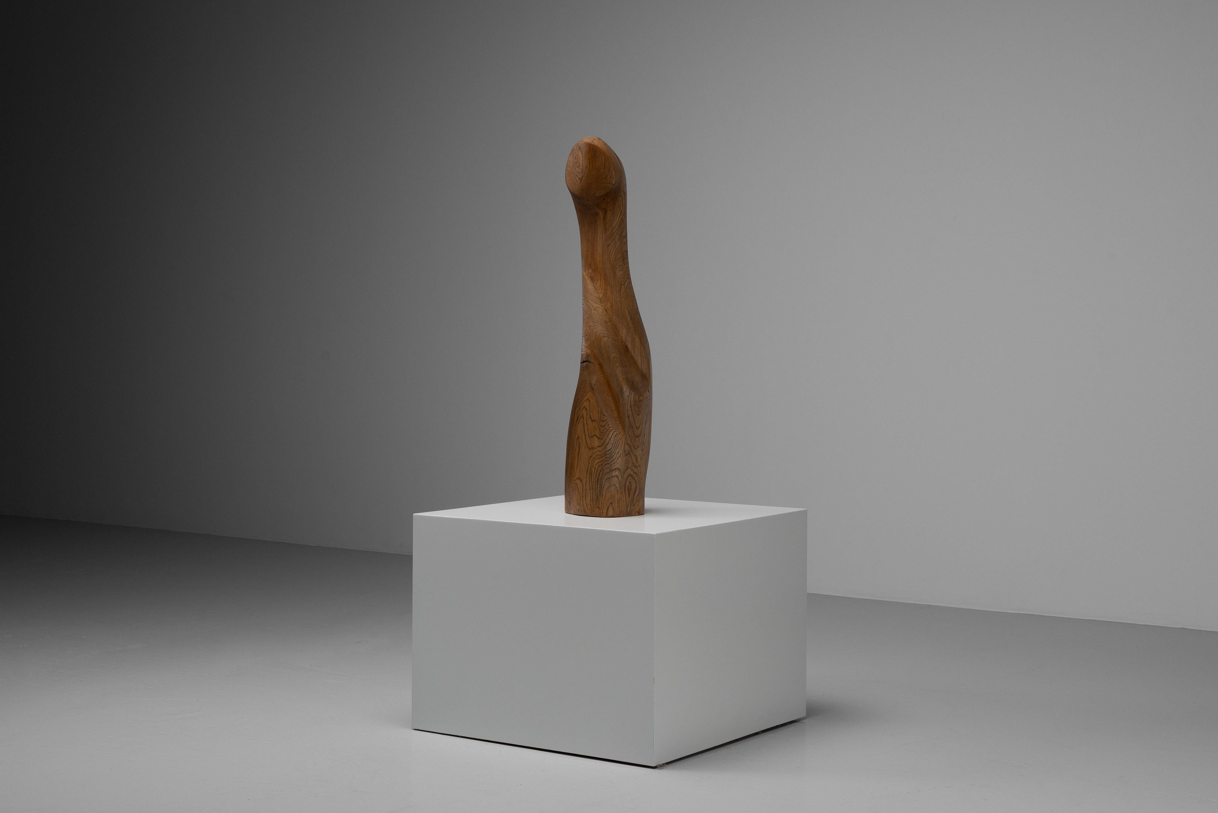 Abstract oak sculpture signed LM France 1960 For Sale 7