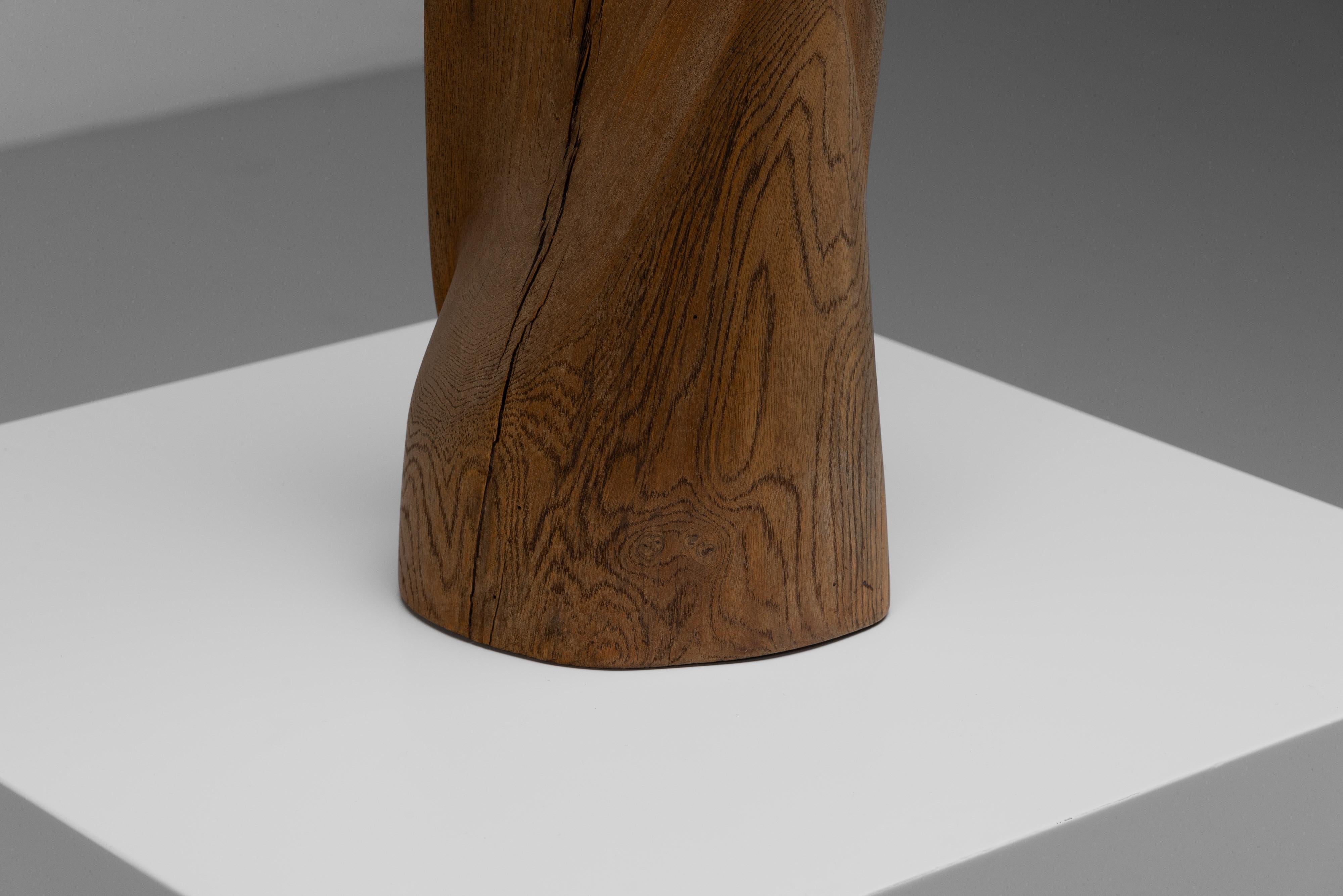 Abstract oak sculpture signed LM France 1960 For Sale 8