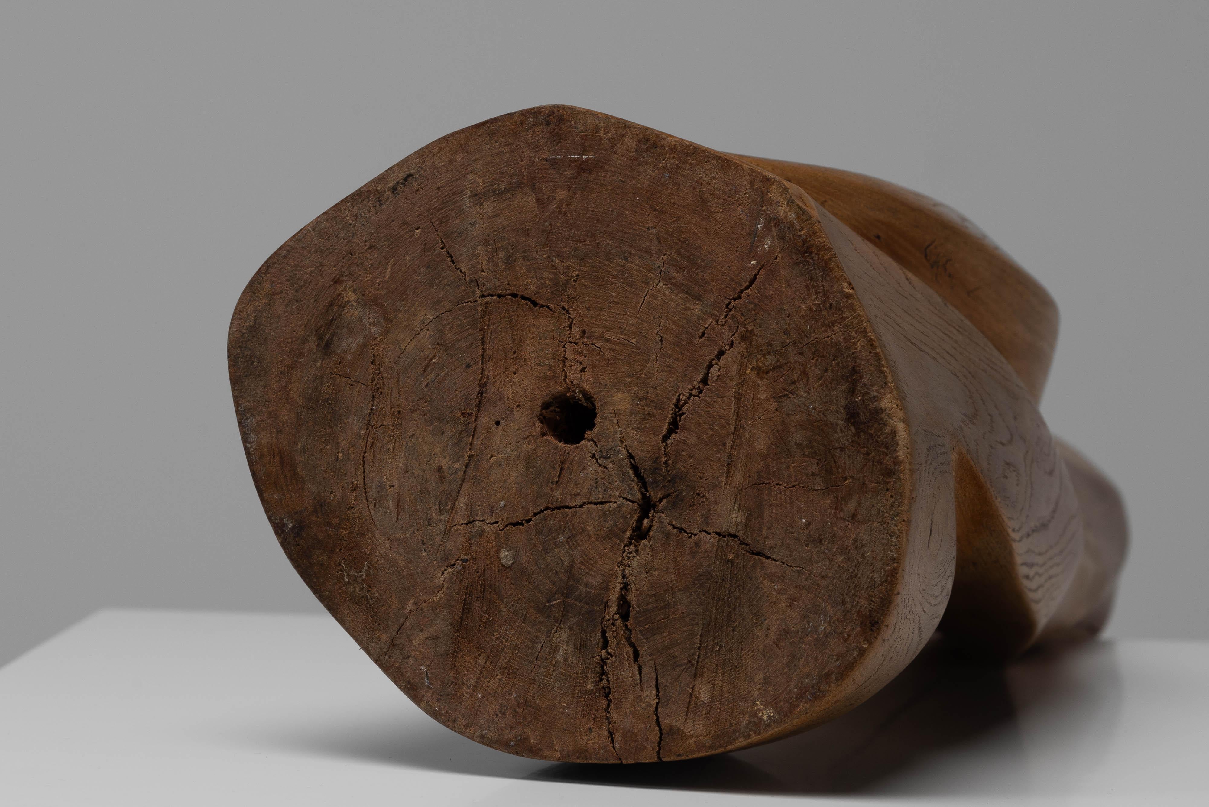 Abstract oak sculpture signed LM France 1960 For Sale 9