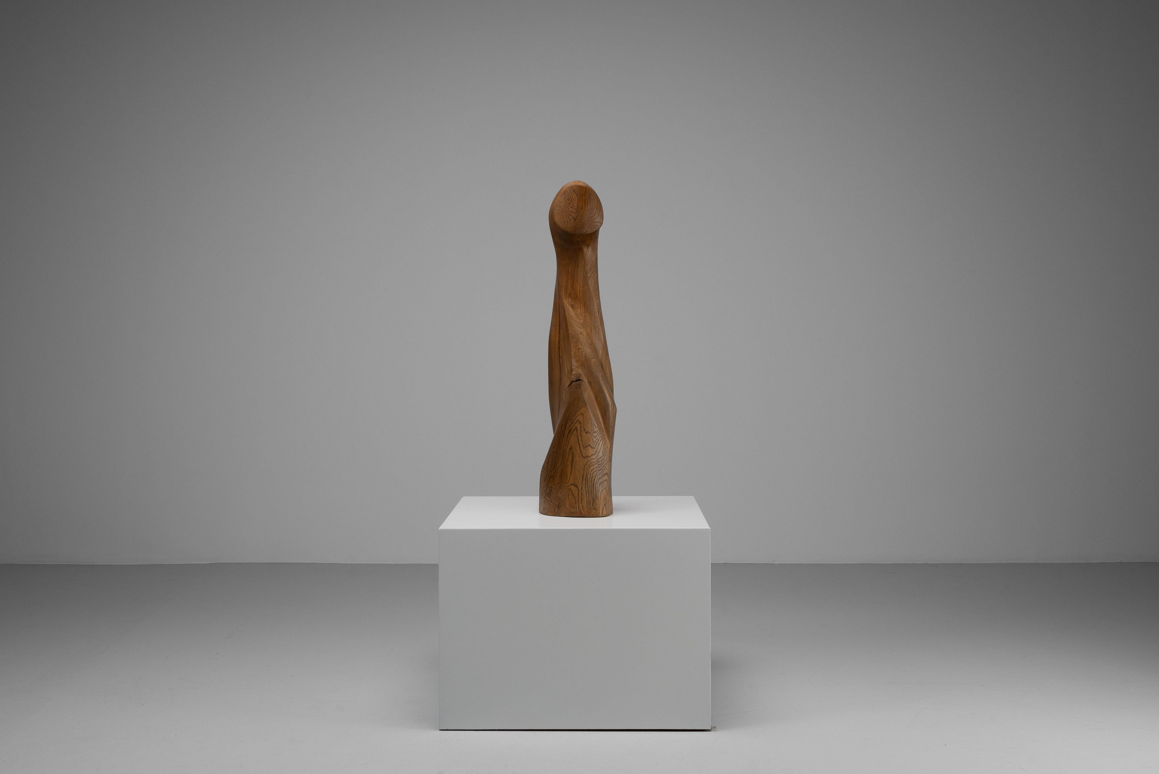 Mid-20th Century Abstract oak sculpture signed LM France 1960 For Sale