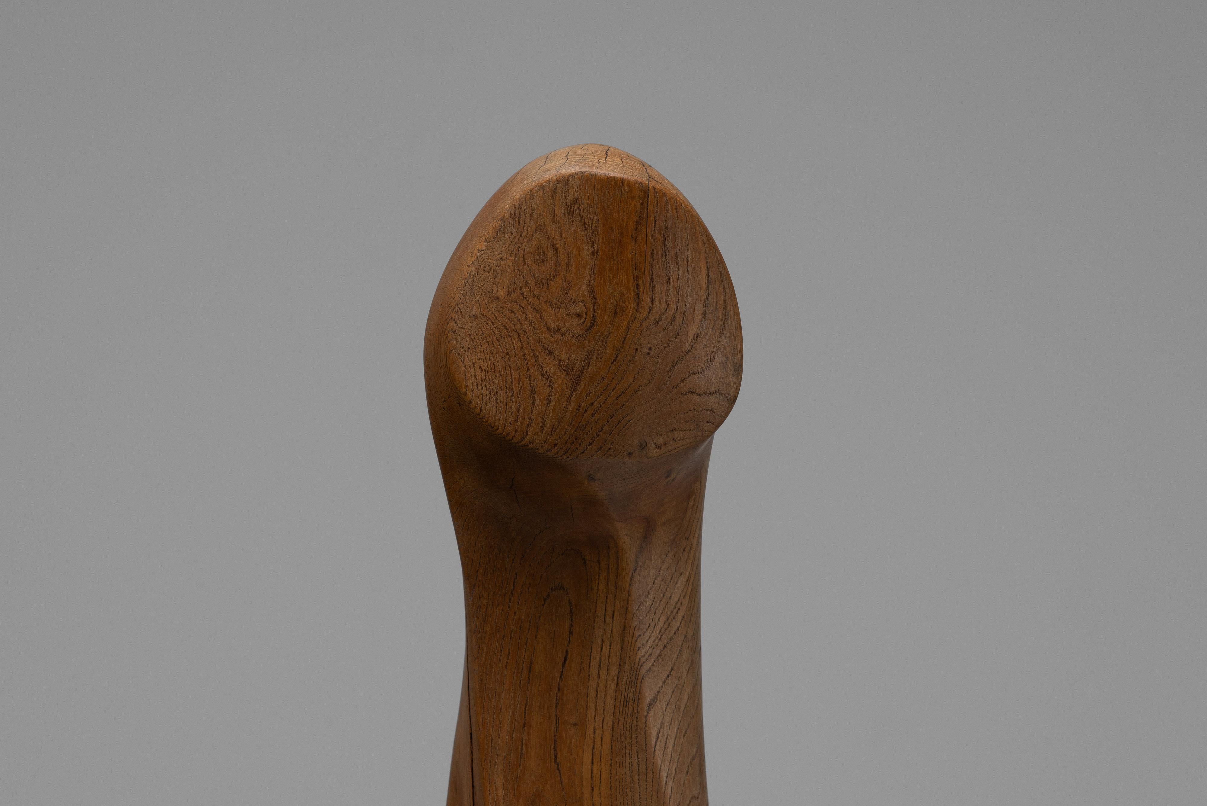 Oak Abstract oak sculpture signed LM France 1960 For Sale
