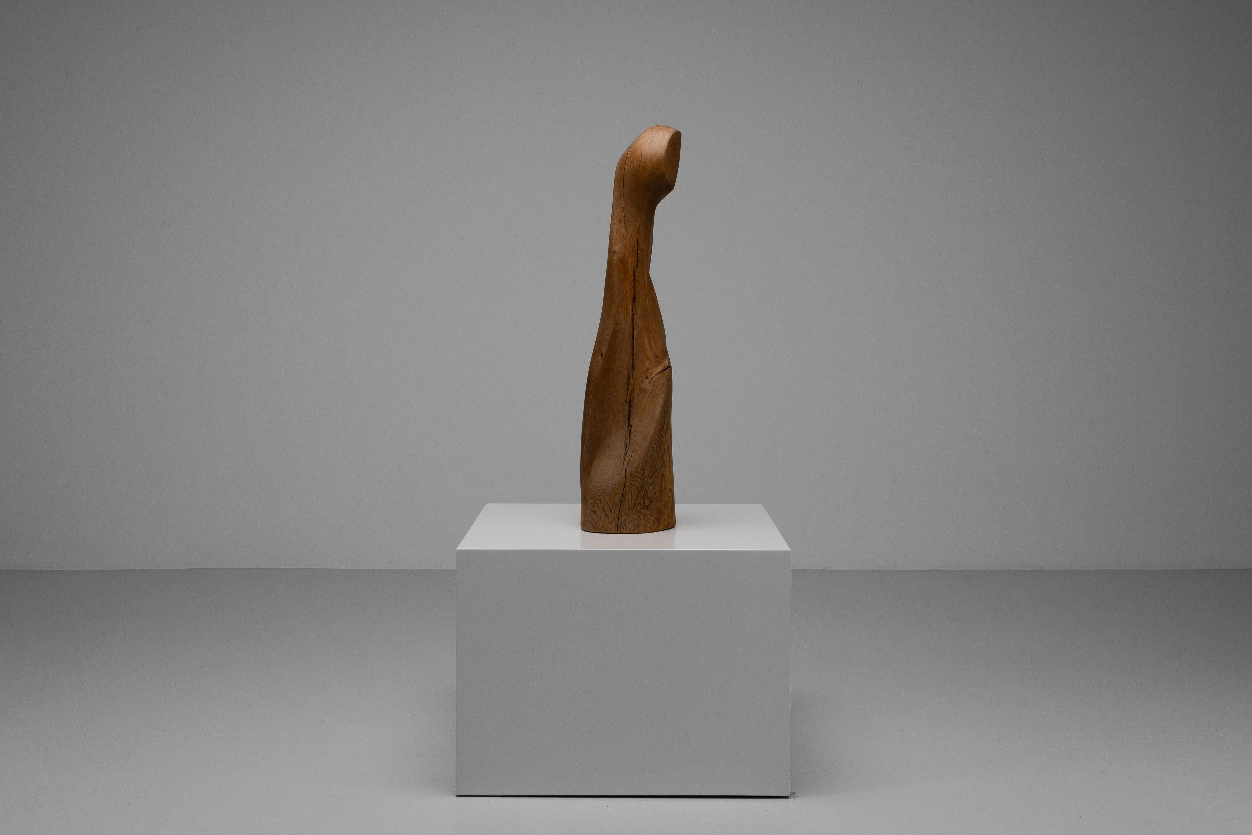 Abstract oak sculpture signed LM France 1960 For Sale 1