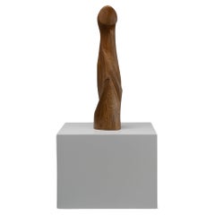 Abstract oak sculpture signed LM France 1960