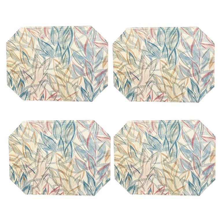 Mats de table octogonaux abstraits en tissu rose, bleu et crème, 4