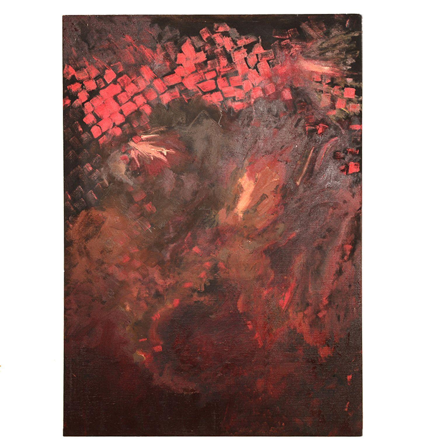 Unknown Abstract Oil Canvas Explosive Red Mid-Century Modern Francis Bacon Style