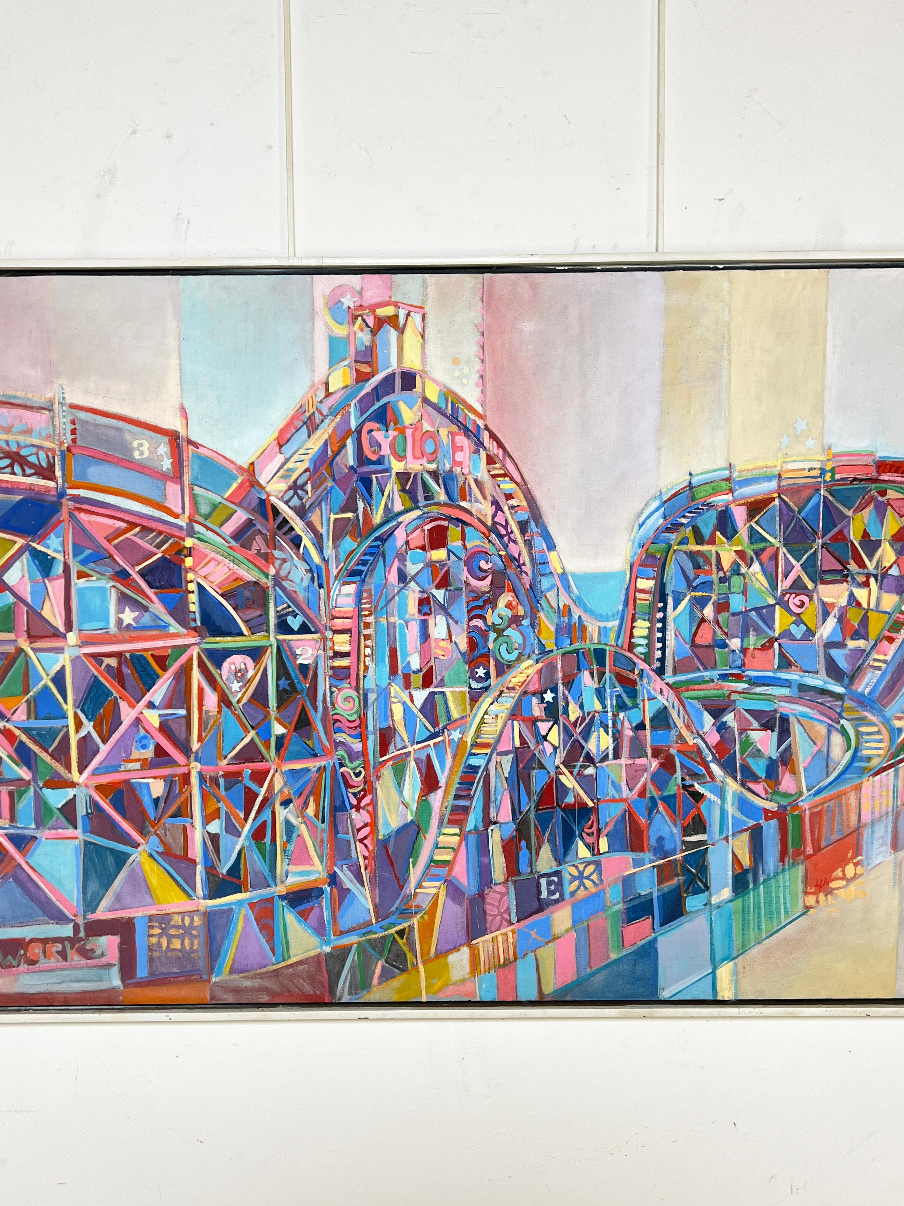 Abstraktes Öl der Cyclone-Achterbahn auf Coney Island von Michael Davis C. 1960er Jahre (Moderne der Mitte des Jahrhunderts) im Angebot