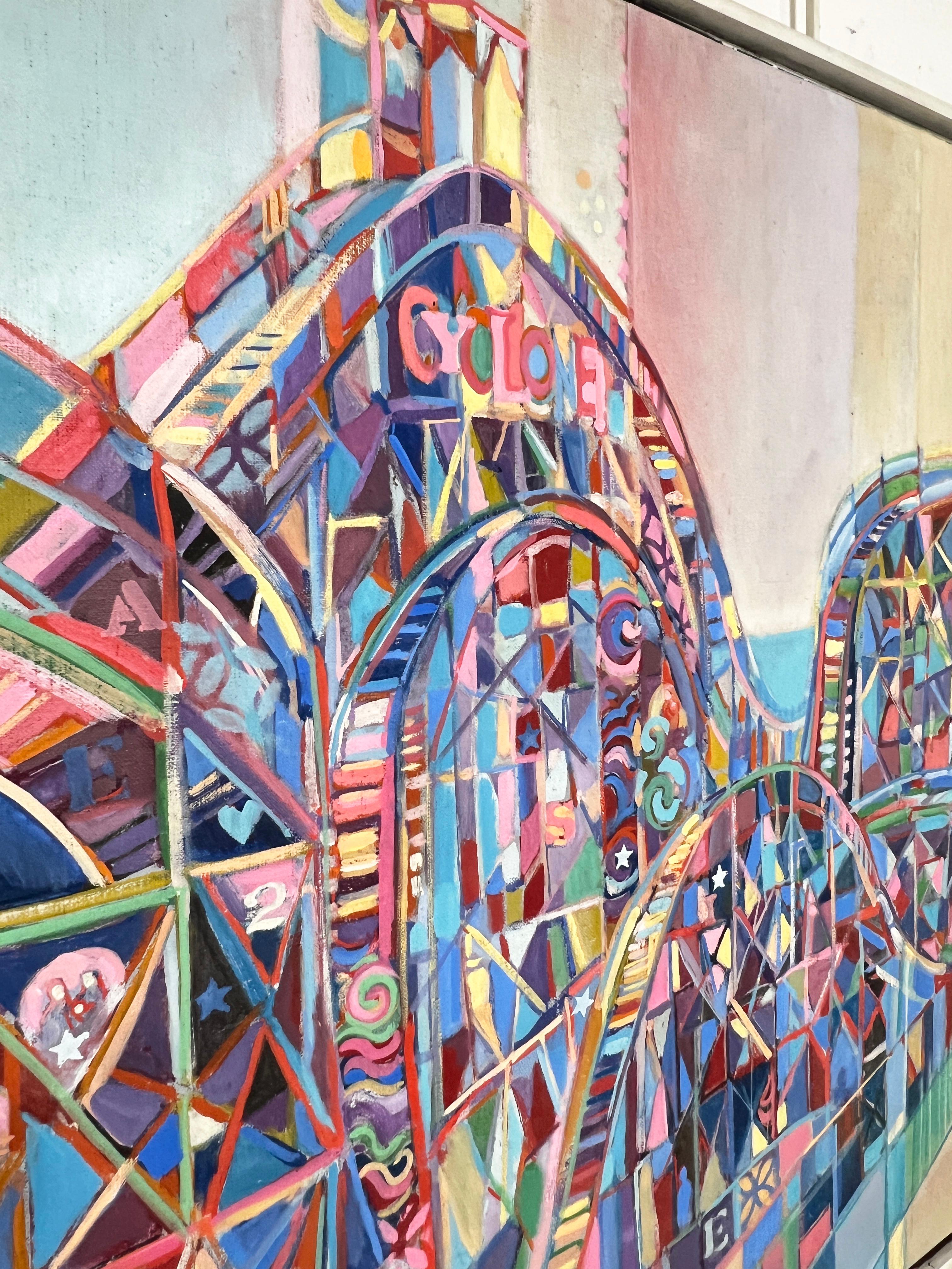 Abstraktes Öl der Cyclone-Achterbahn auf Coney Island von Michael Davis C. 1960er Jahre (Farbe) im Angebot