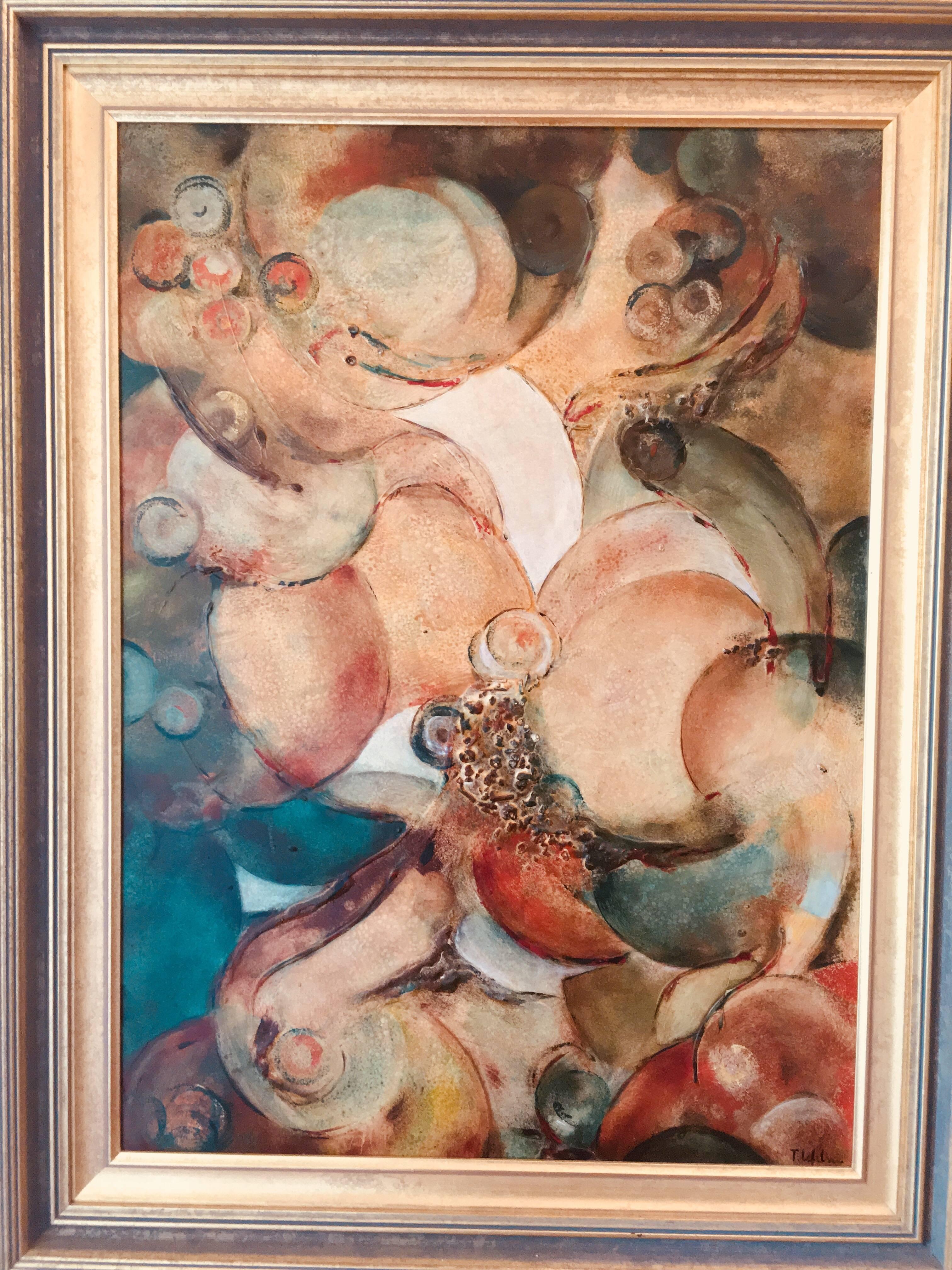 Abstract oil on board by T Lefeline. Framed and in excellent original order.
