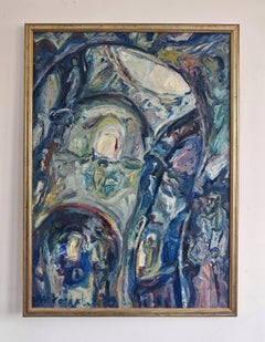 Olio astratto su tela dell'artista jugoslavo Veljko Mihajlovic, Serbia 1989