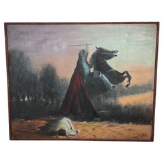 Abstract Oil on Canvas "Knight Reining His Steed" – Mid-20th Century - 2Y453