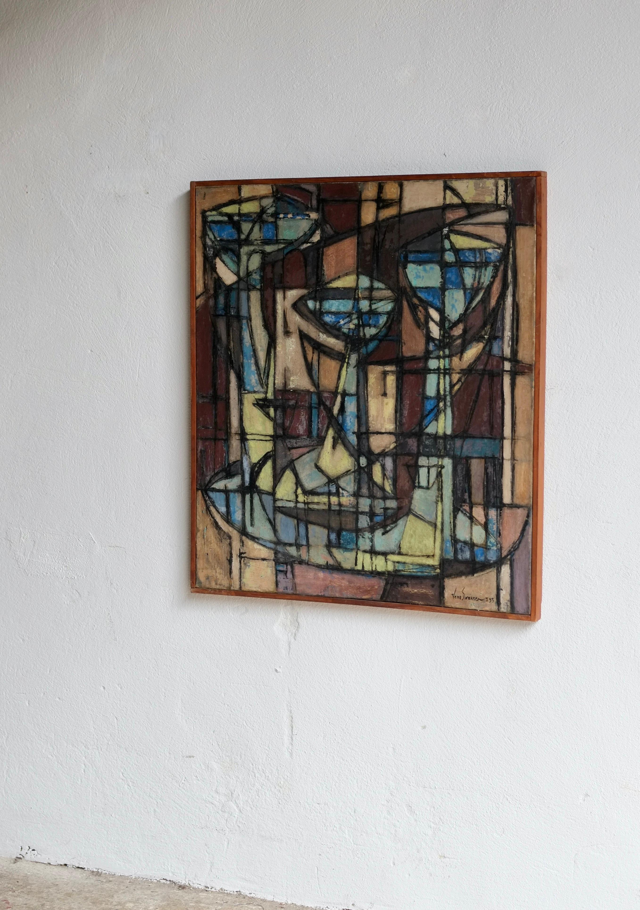 Mid-20th Century Abstract Oil On Canvas, 