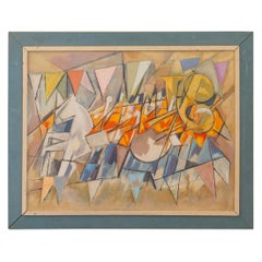 Antique Abstract Oil on Canvas of a Carnival Scene, 1936 Signed Millis