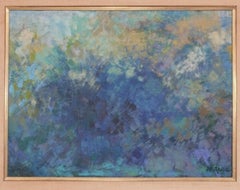 Peinture abstraite à l'huile sur toile 30" x 36" Art moderne du milieu du siècle